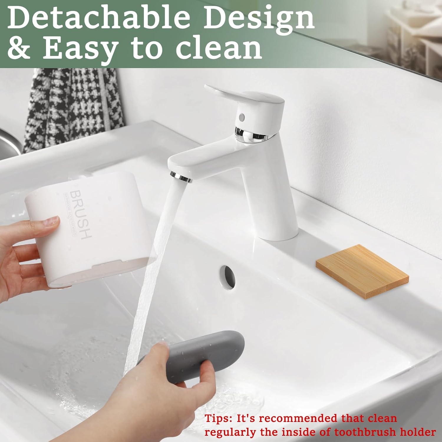 Chintu Bamboo Toothbrush Holder with 2 Slots and Drainage - Family-White