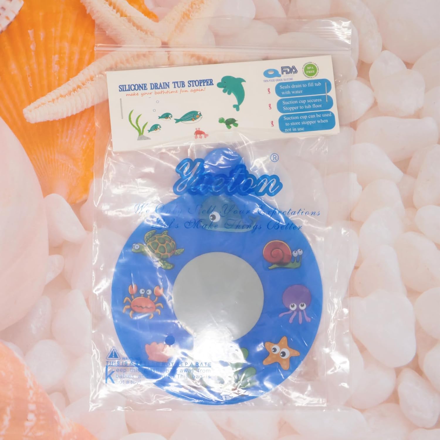Yueton Blue Silicone Bath Drain Stopper with Cute Cartoon Design
