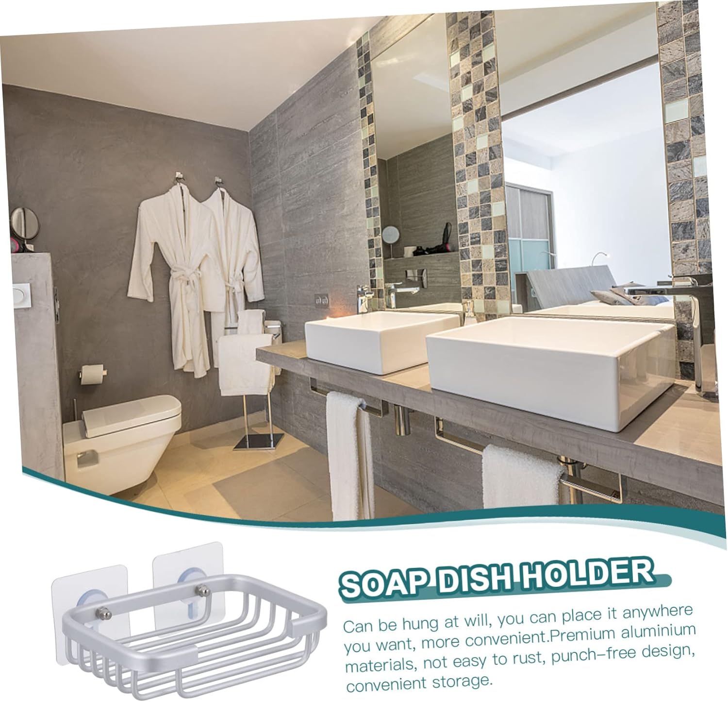 BRIGHTFUFU No Punching Soap Dish Holder Wall Mounted Silver 1