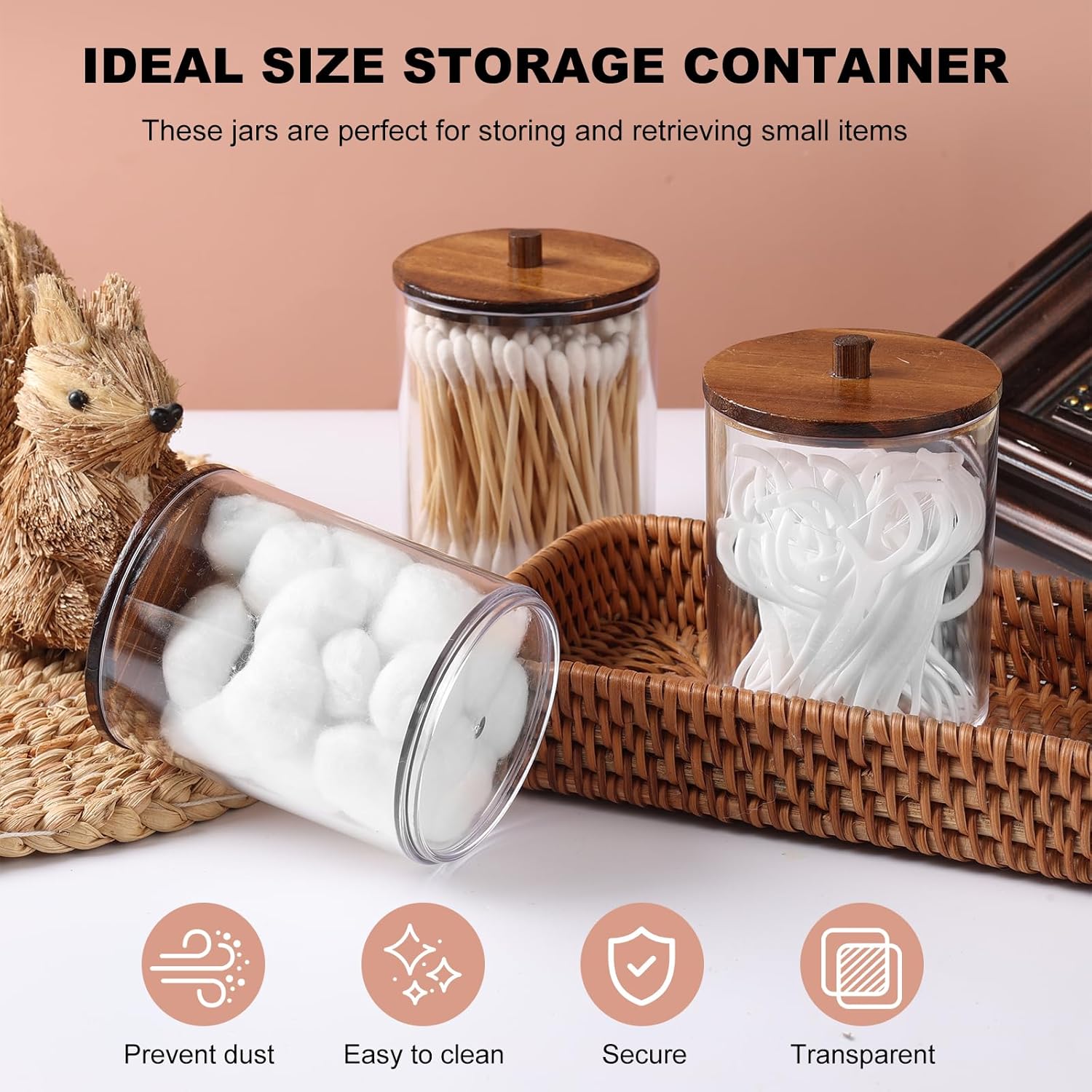 Temoyj 4 Pack QTip Holder Dispenser with Wood Lids
