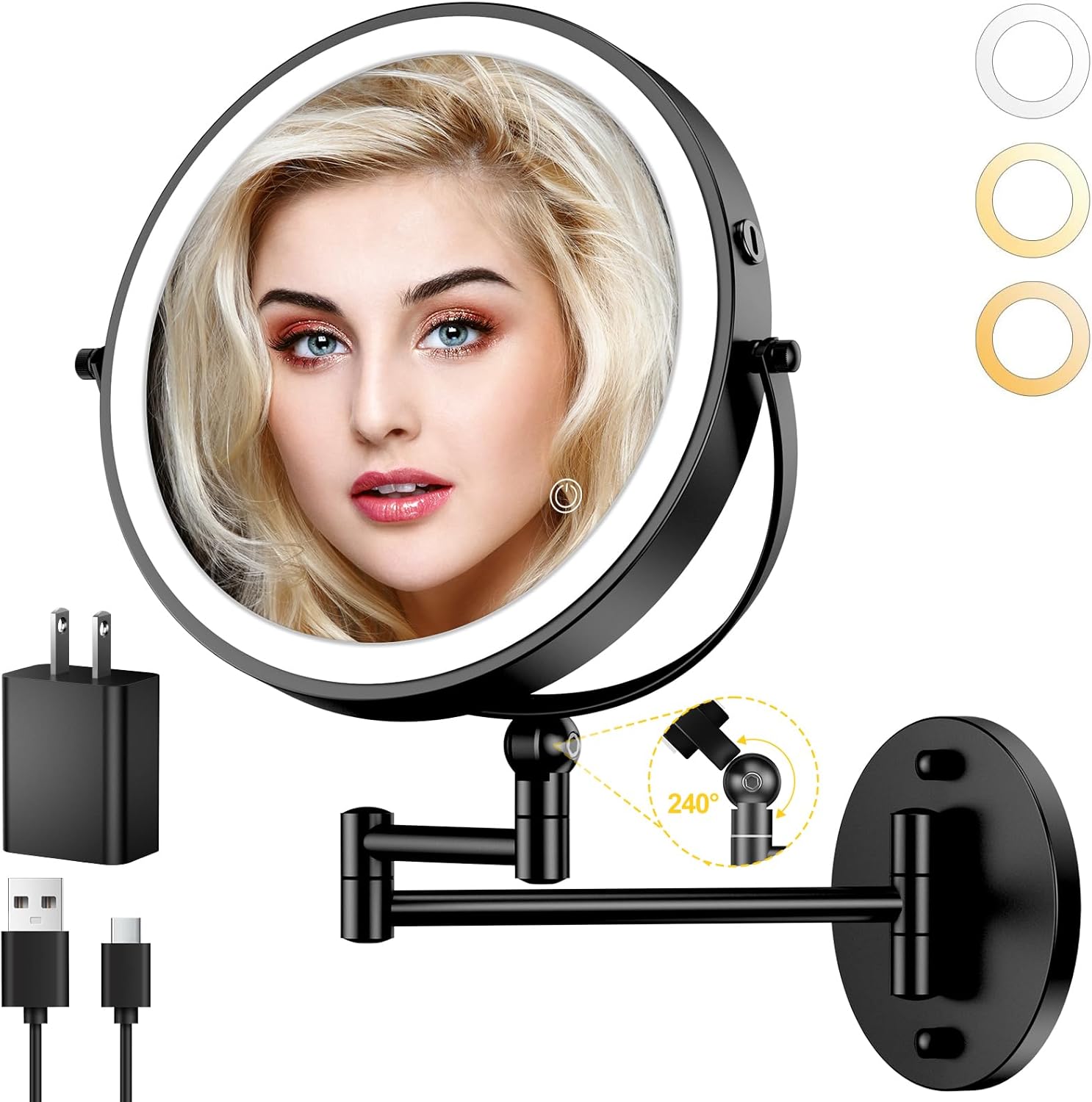 9 Wall Mounted Lighted Makeup Mirror with 1X10X Magnification
