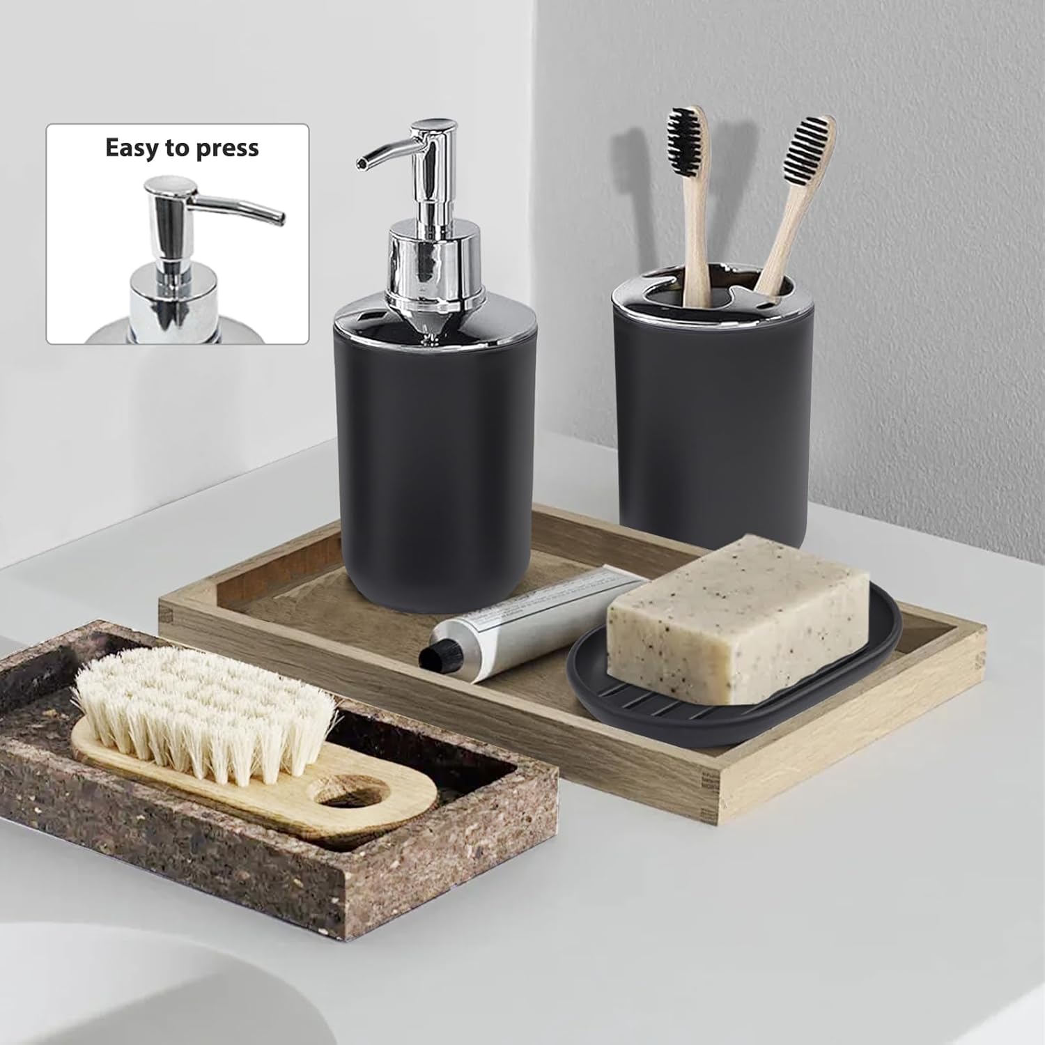 CERBIOR 6 Piece Bathroom Accessory Set Shiny Black