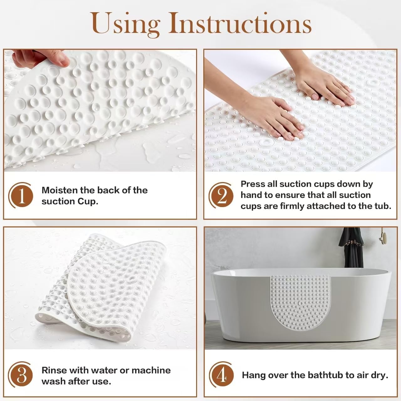 Joiyota Silicone Bath Mat Oval Non-Slip with 27x15 Inches