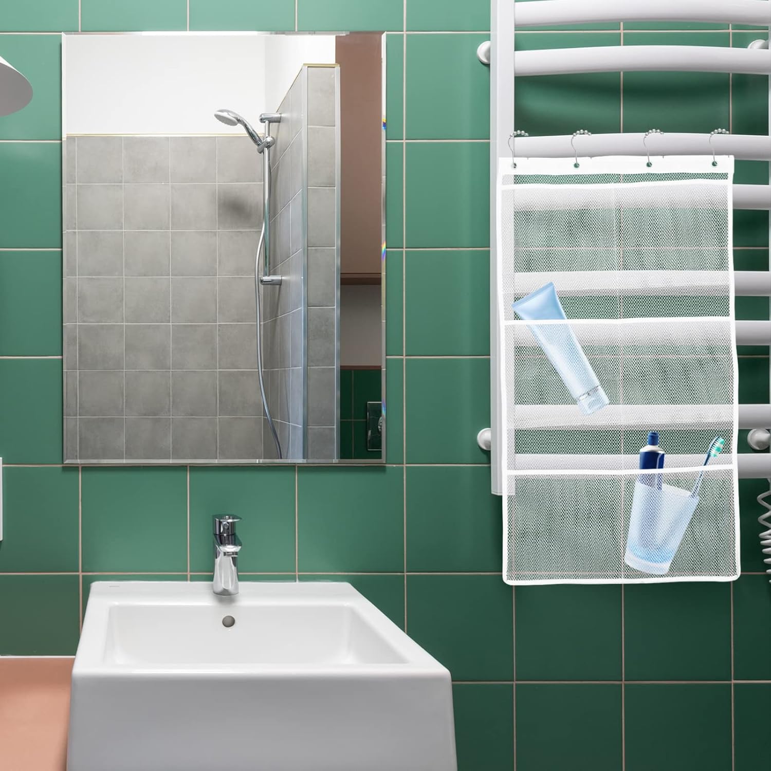 OUNONA Shower Organizer Mesh Bag with 6 Pockets