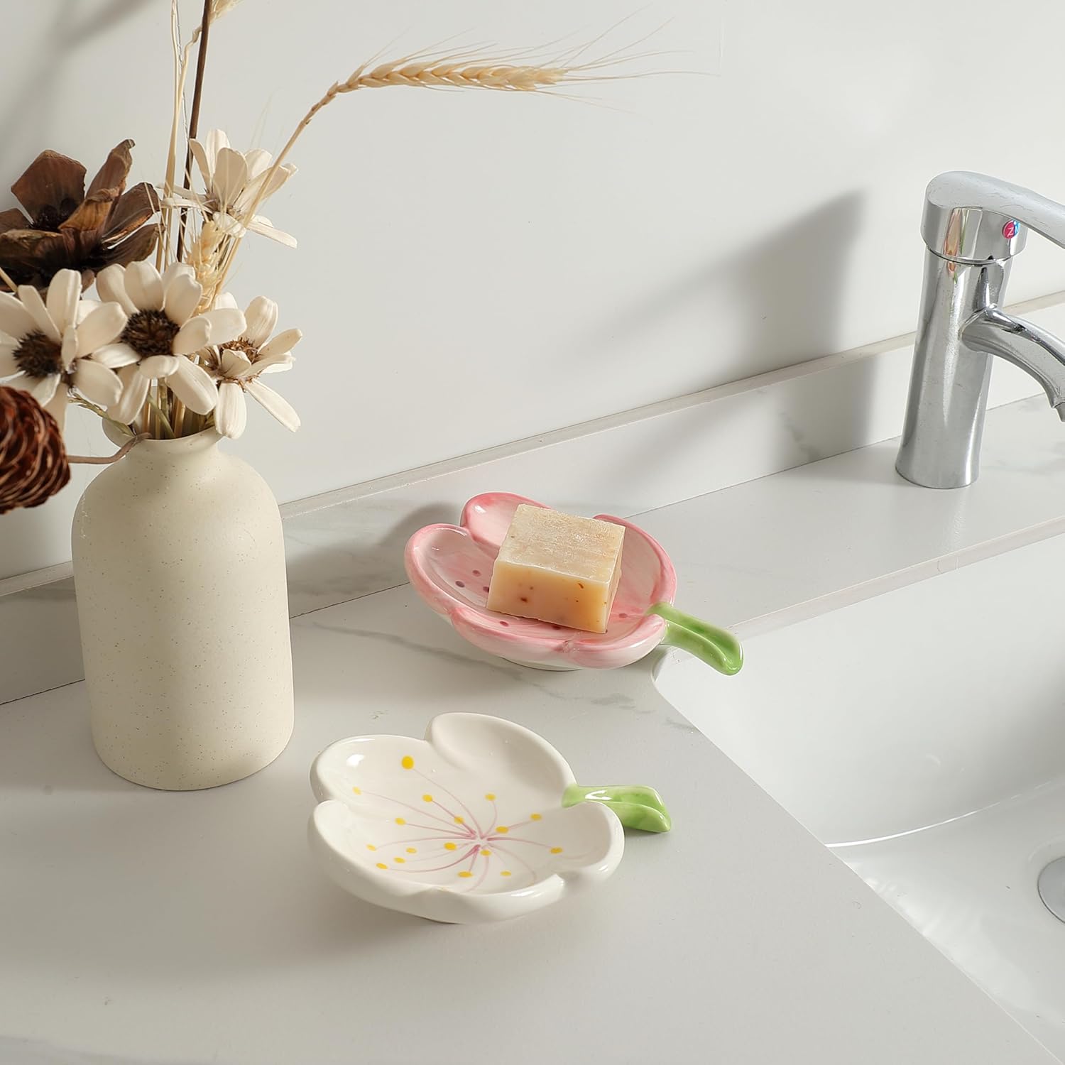 Ankah Decorative Ceramic Soap Dish Butterfly Shape Pink