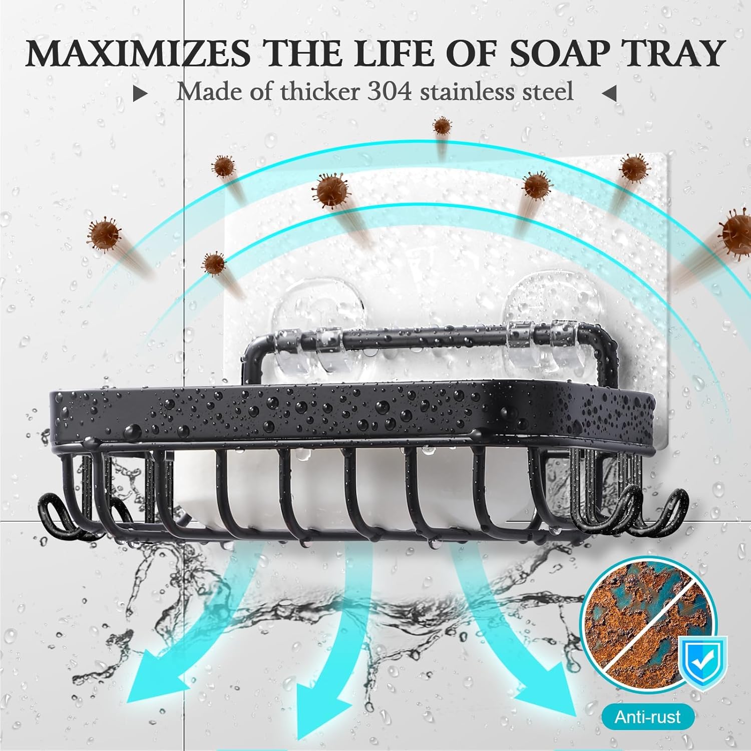 Hamitor Wall Mounted Soap Dish Holder - Black Durable Water Resistant