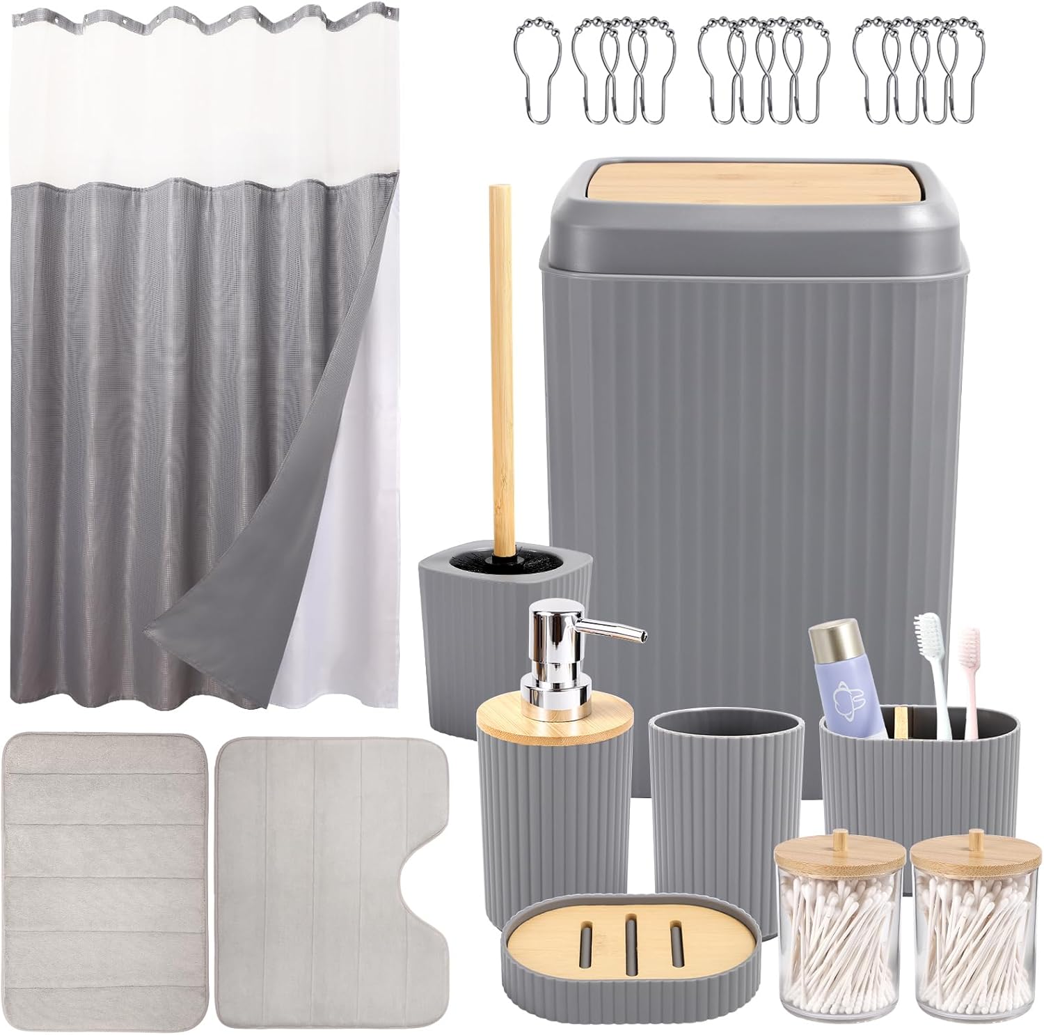 23-Piece Grey Bathroom Accessories Set - Modern Durable