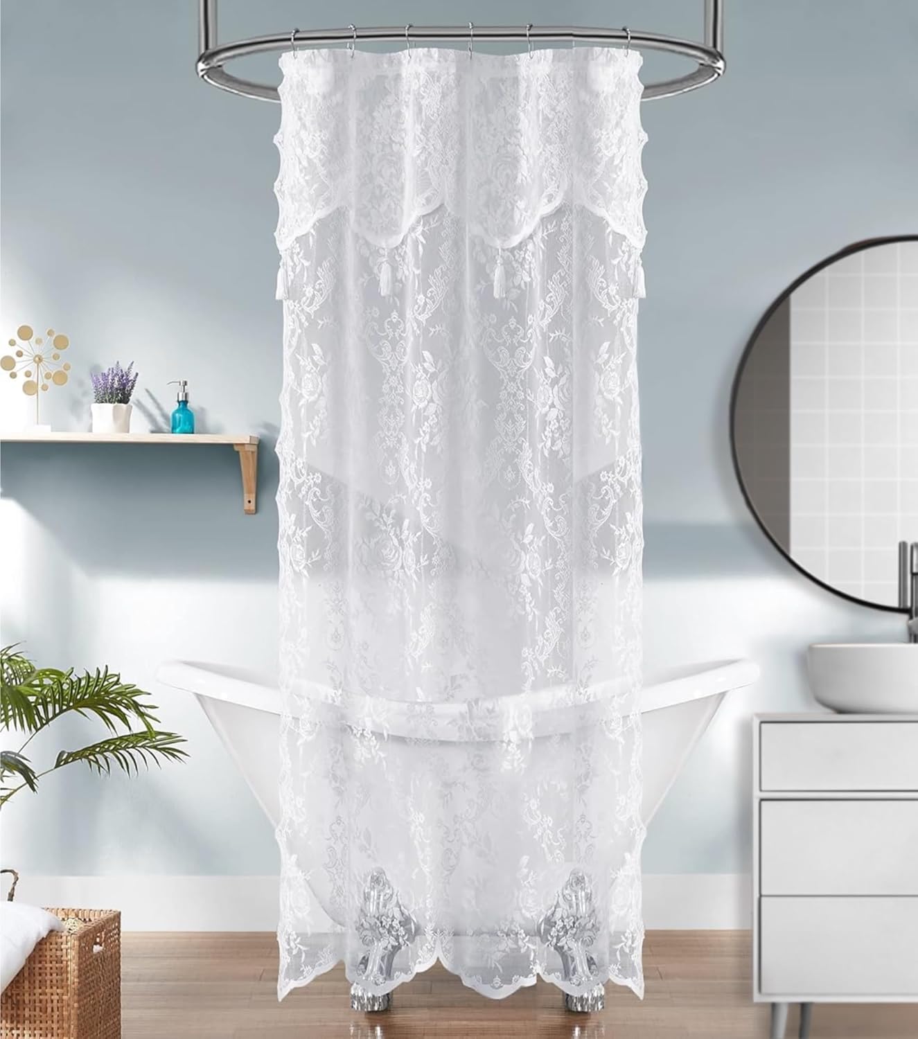 Warm Home Designs White Stall Shower Curtain 36x72 with Valance Tassels