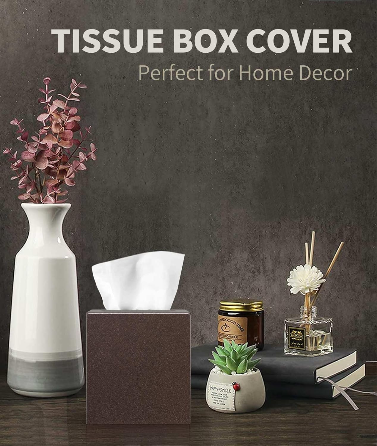 Livelab Metal Tissue Box Cover - Brown Pebble Grain