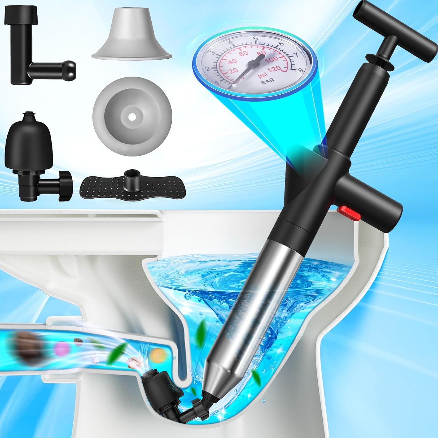 High Pressure Toilet Plunger with Visual Barometer