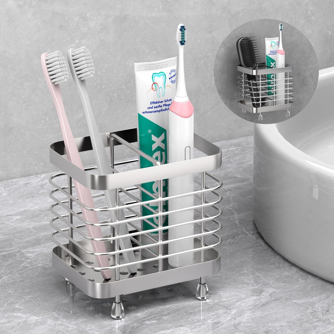 Luxspire Wall Mounted Toothbrush Holder 2 Slots Stainless Steel Silver 1