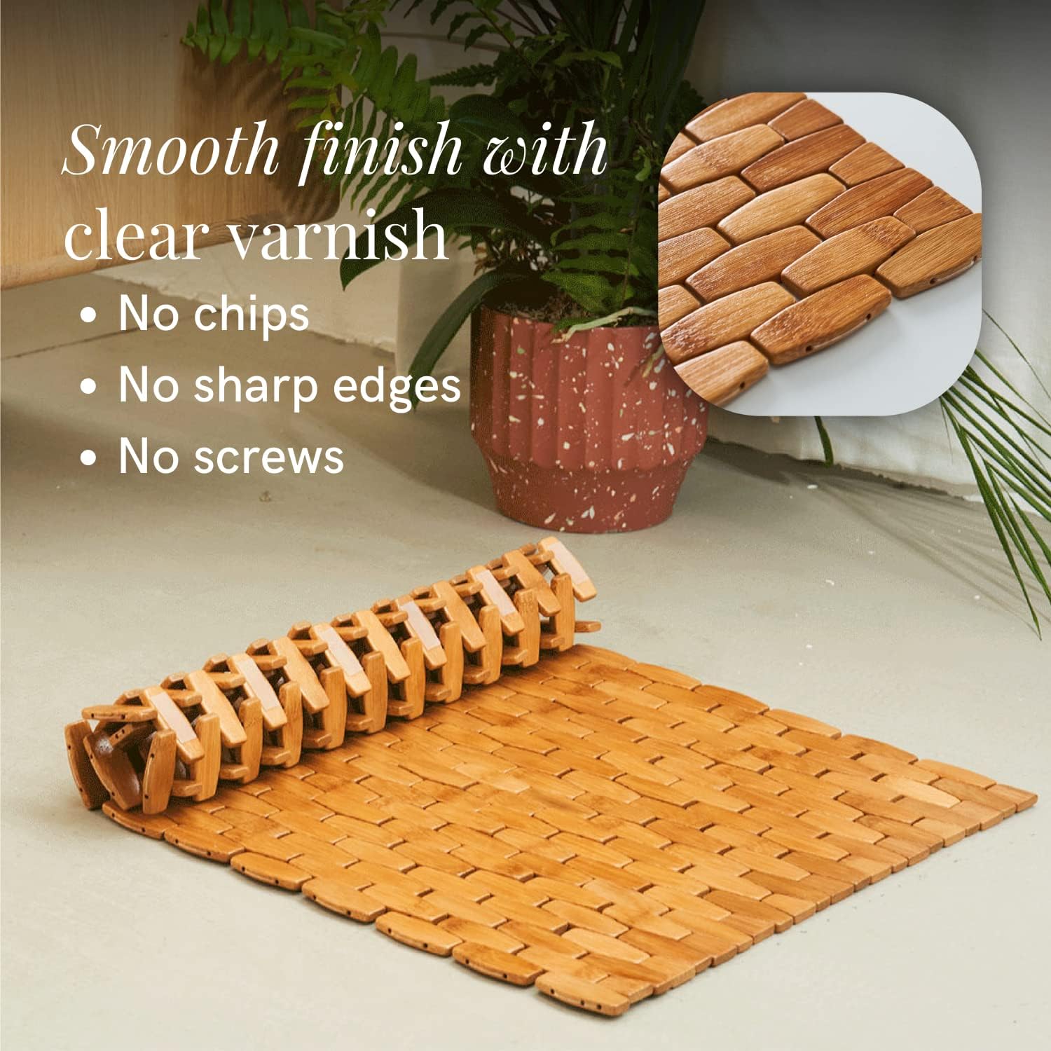GOBAM Bamboo Bath Mat - Non-Slip Rollable 236 x 157 Inch
