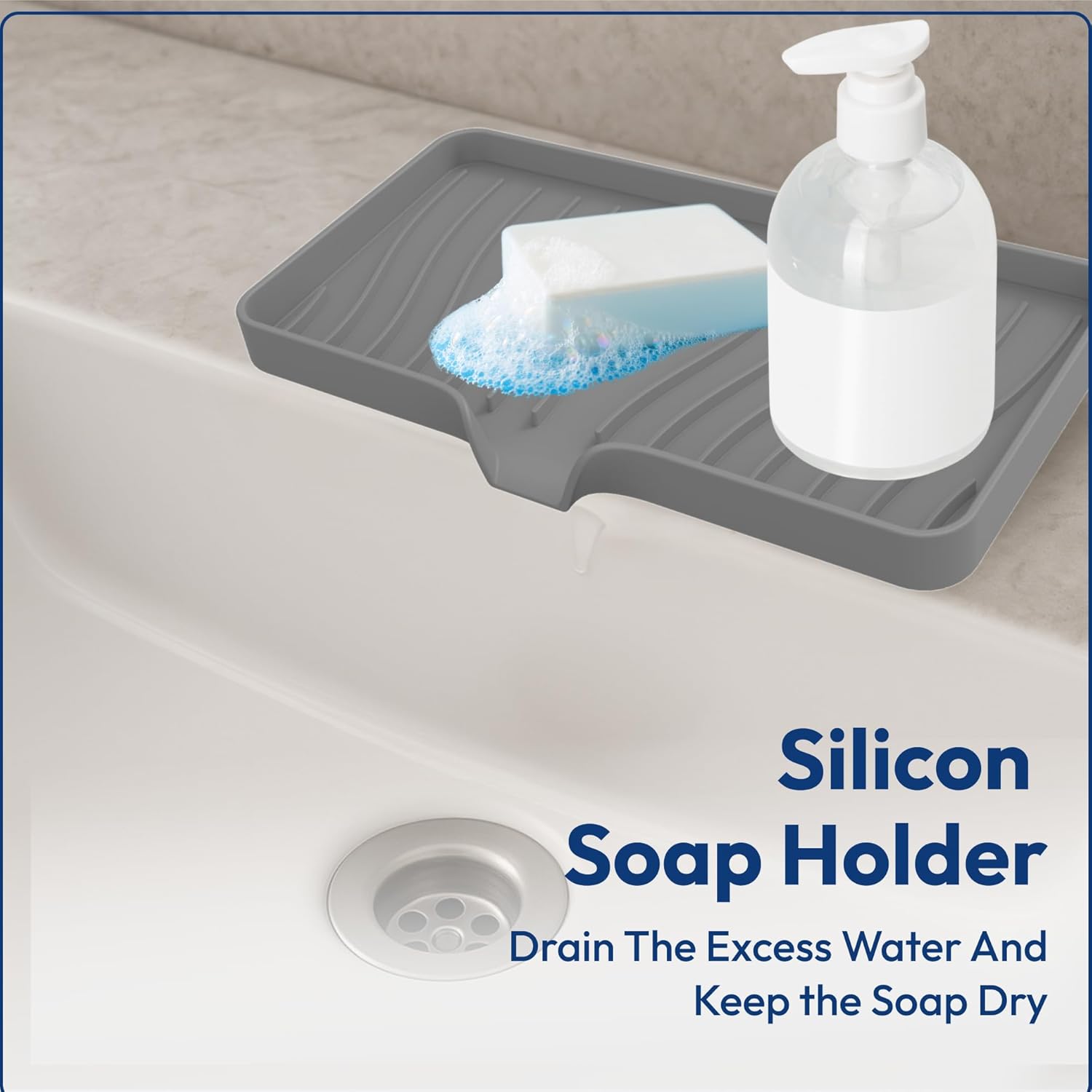 Rymss Large Silicone Soap Dish with Drain Spout