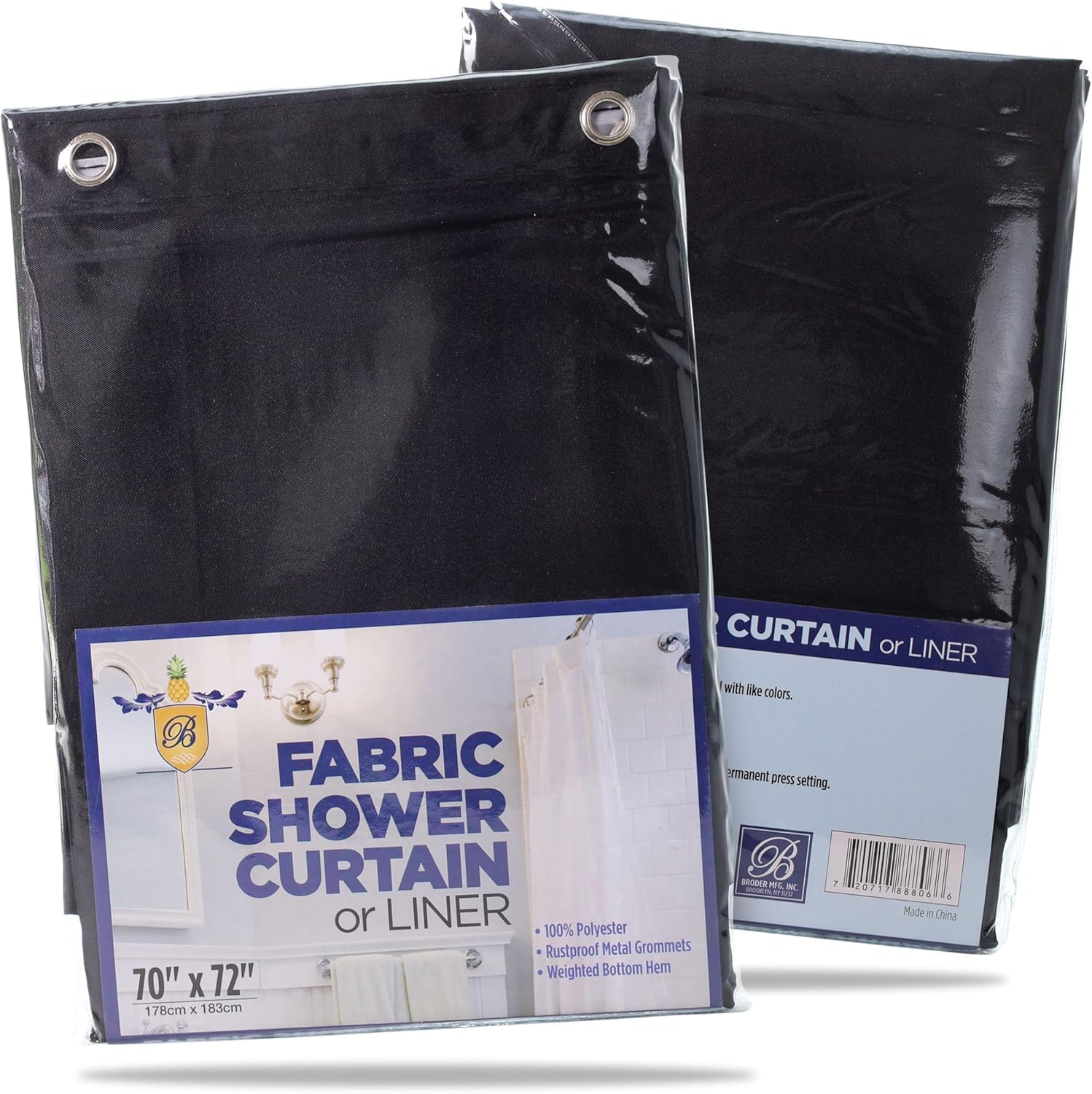 Broder MFG Fabric Shower Curtain Liner - Solid Black 70x72 1