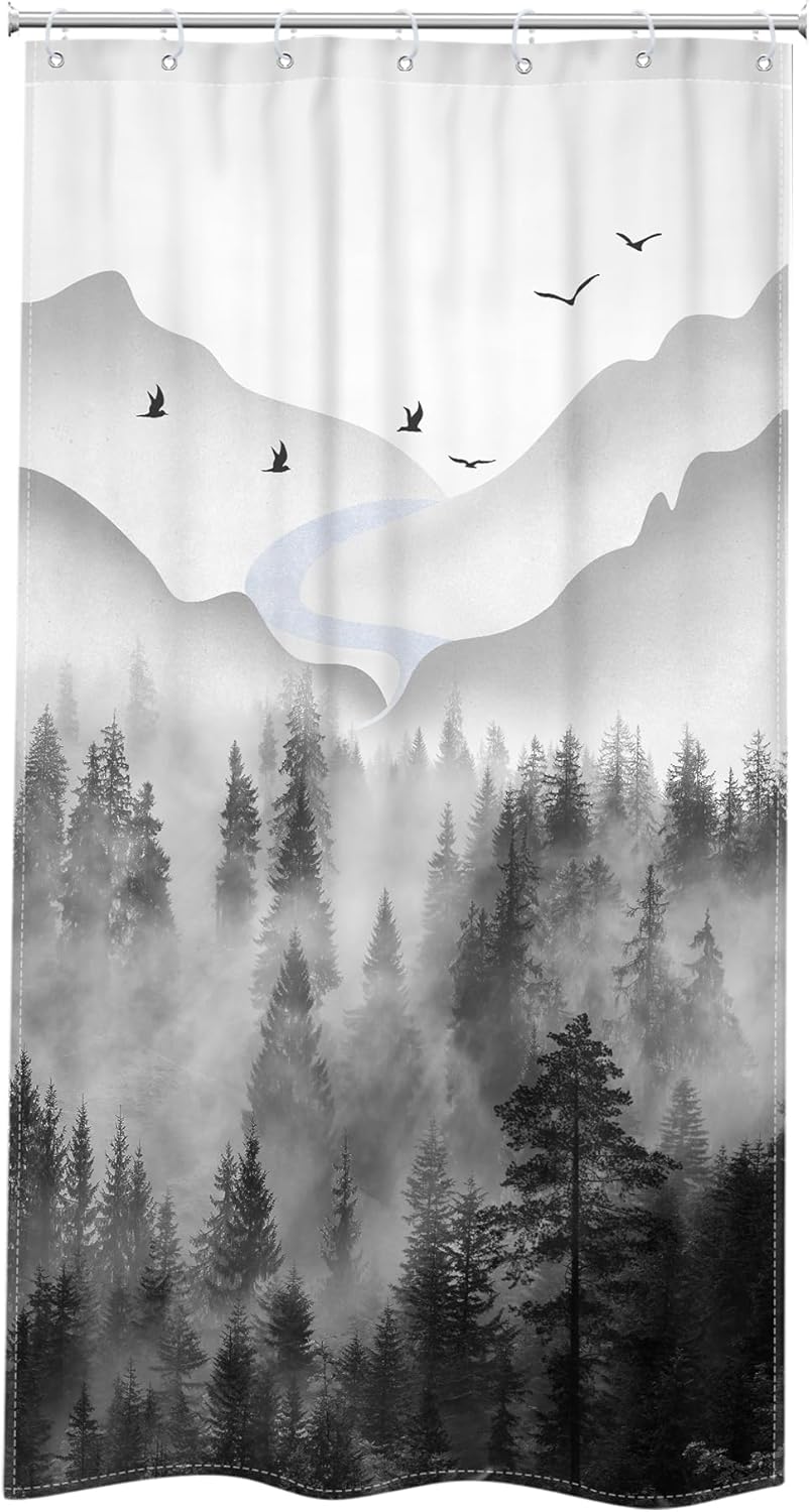 Riyidecor Misty Rainforest Shower Curtain 7 Pack Hooks