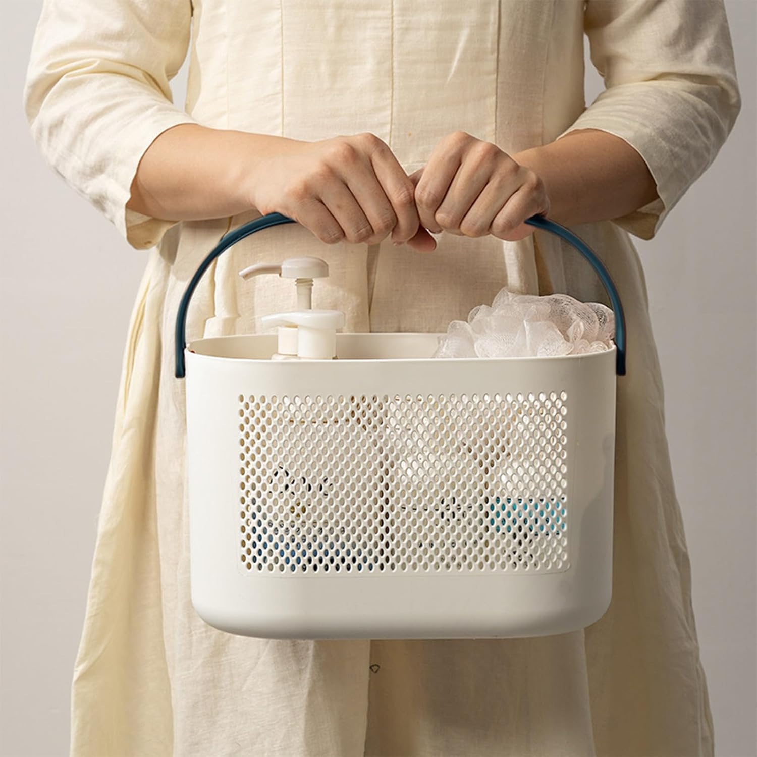 Portable Shower Caddy with Handle and Drainage Holes