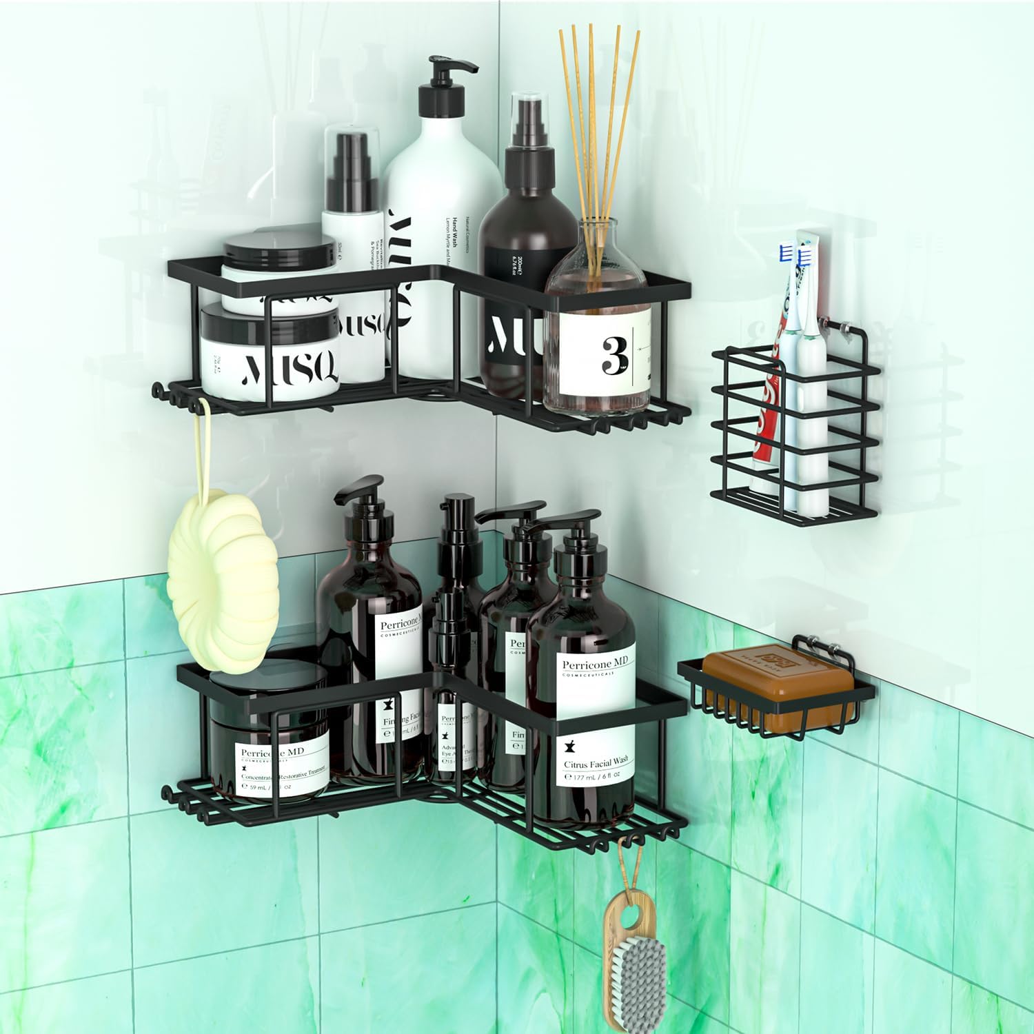 Sikaiqi 4 Pack Corner Shower Caddy Organizer Set