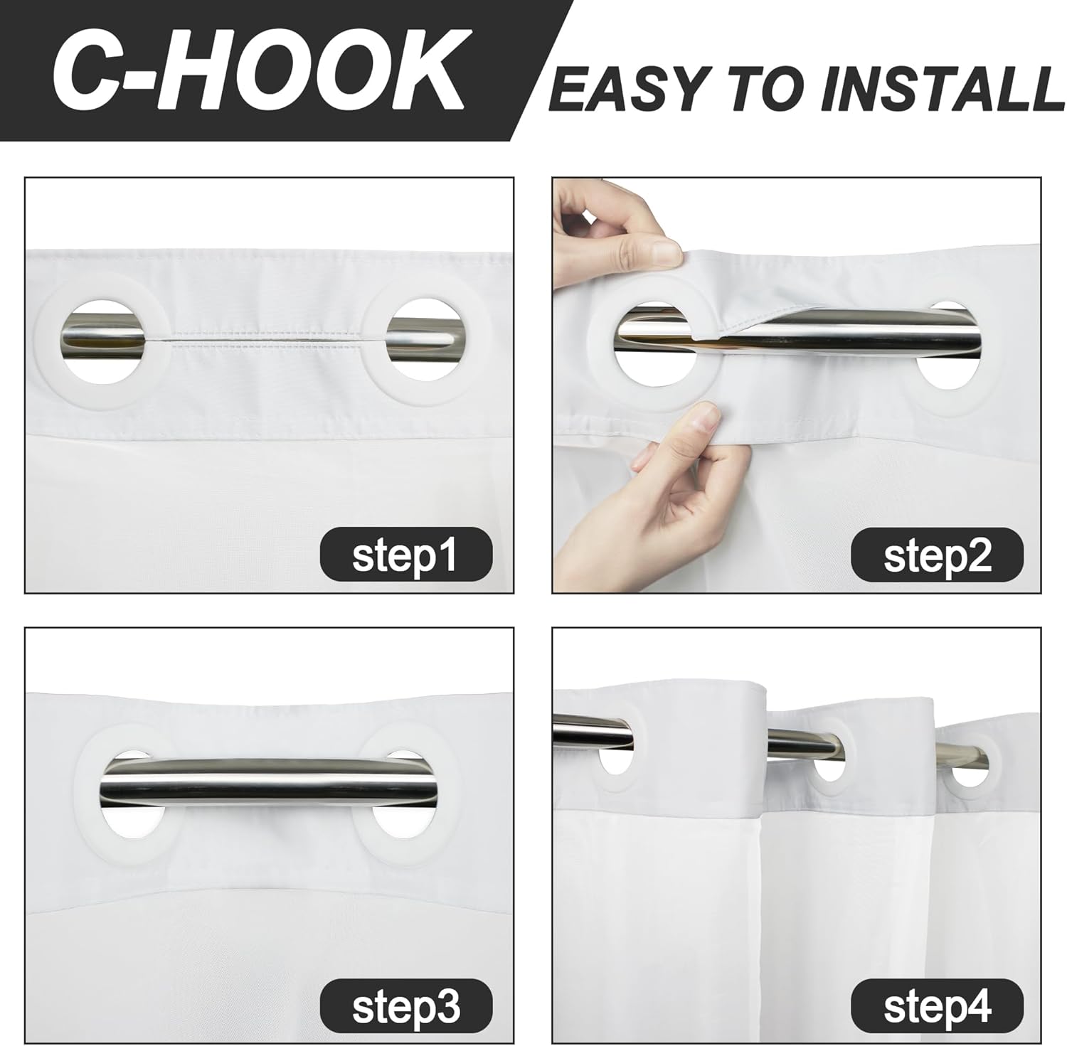 AXURXUI No Hook Shower Curtain Set with Window