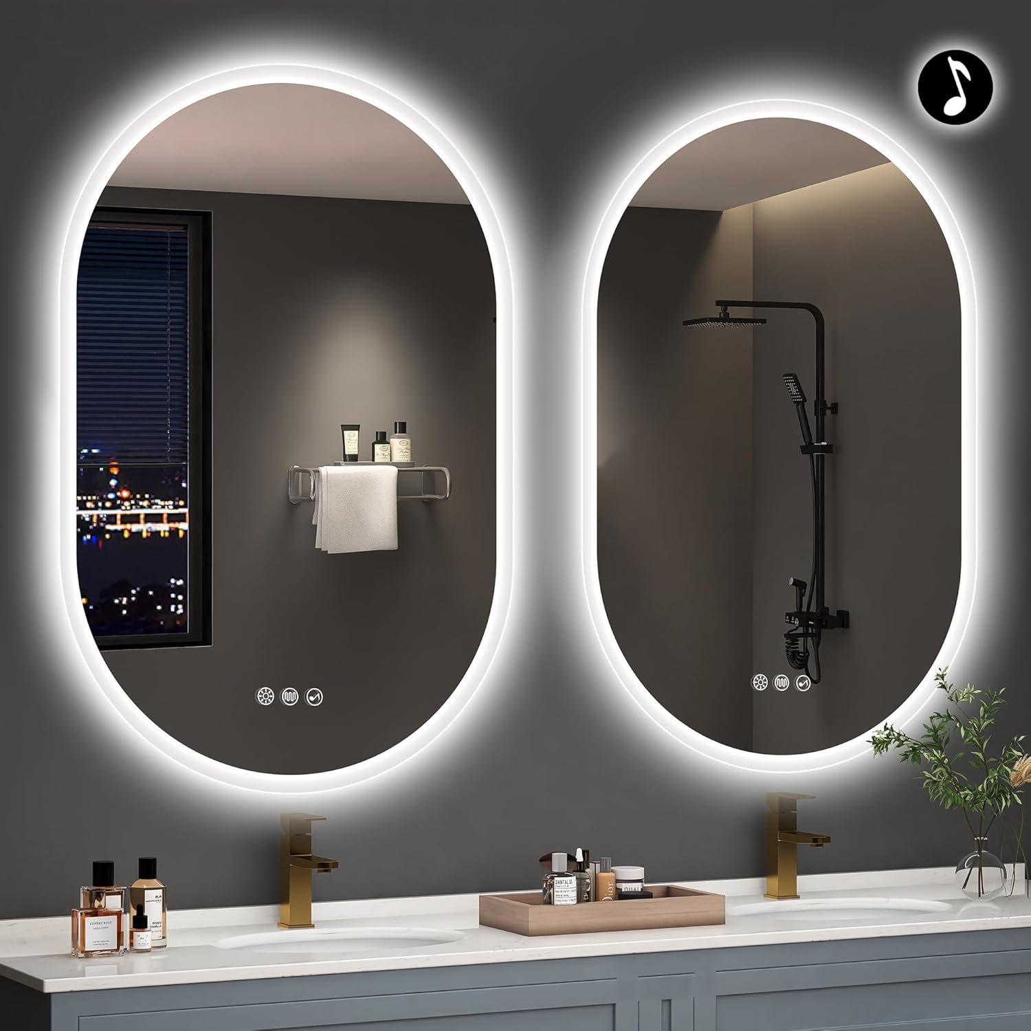Sbagno 2pcs 24x36 Oval LED Bathroom Mirror with Lights