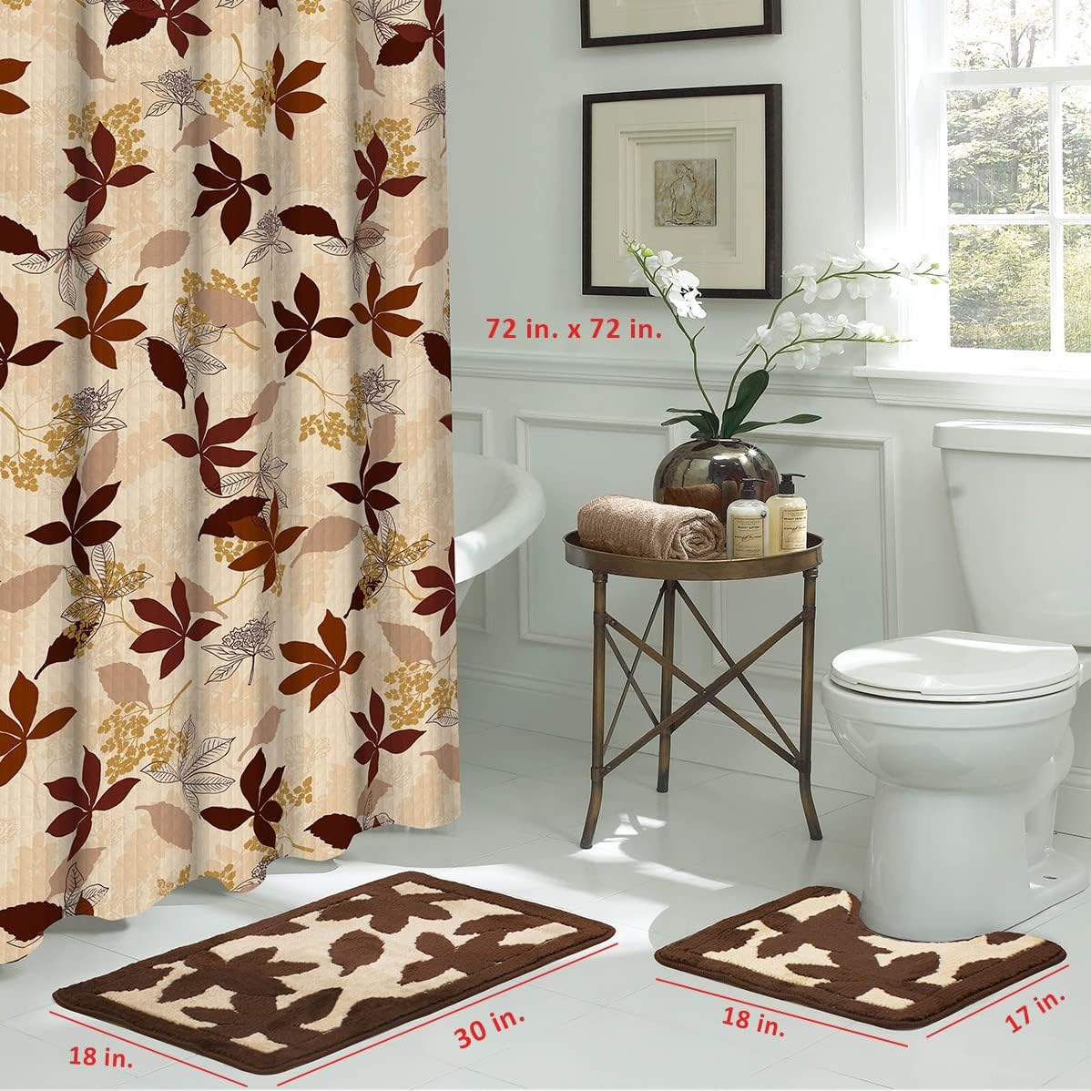 Creative Home Ideas 15-Piece Shower Set 72x72 Blowing Leaves Chocolate