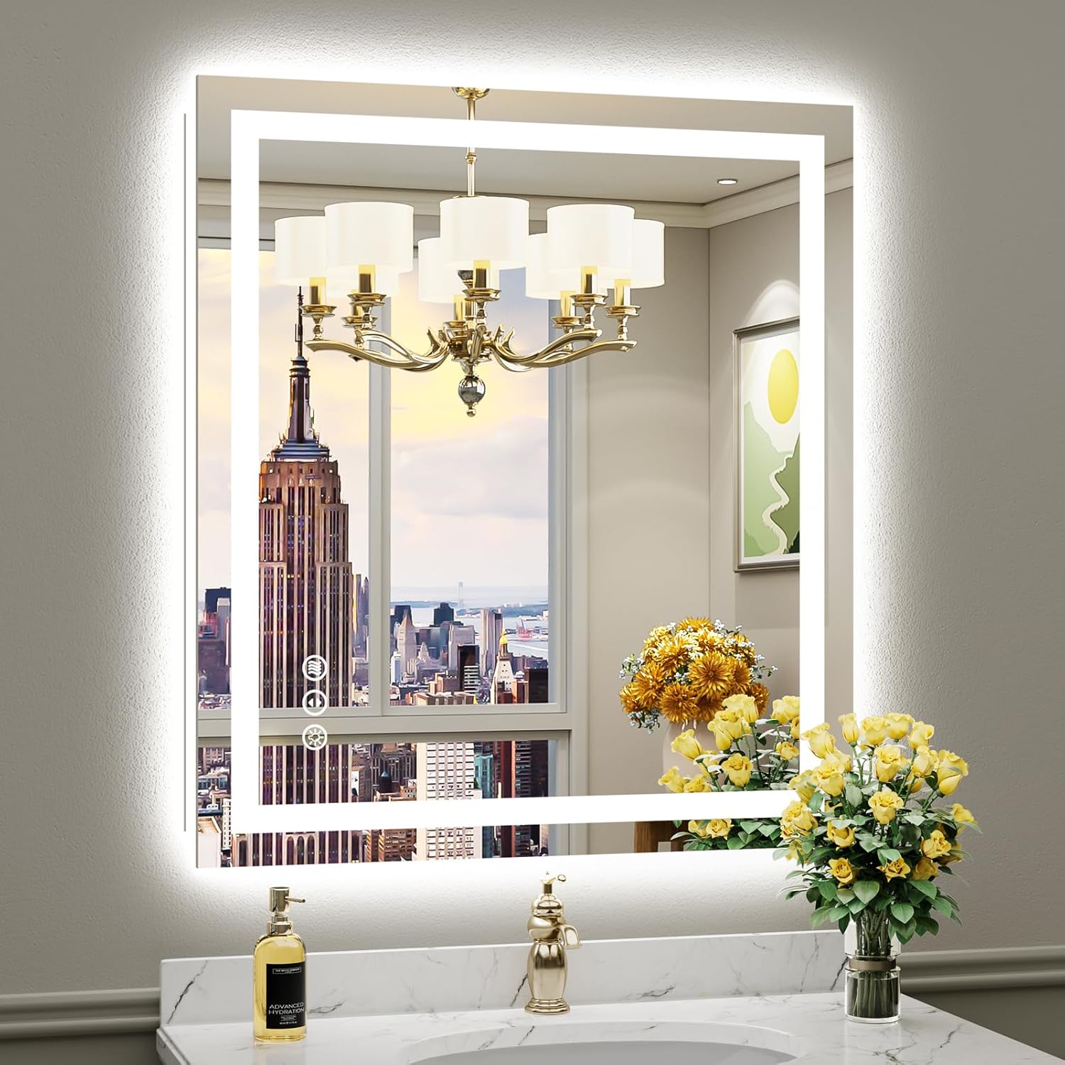 Briivue 36x32 LED Bathroom Mirror with Lights and Anti-Fog