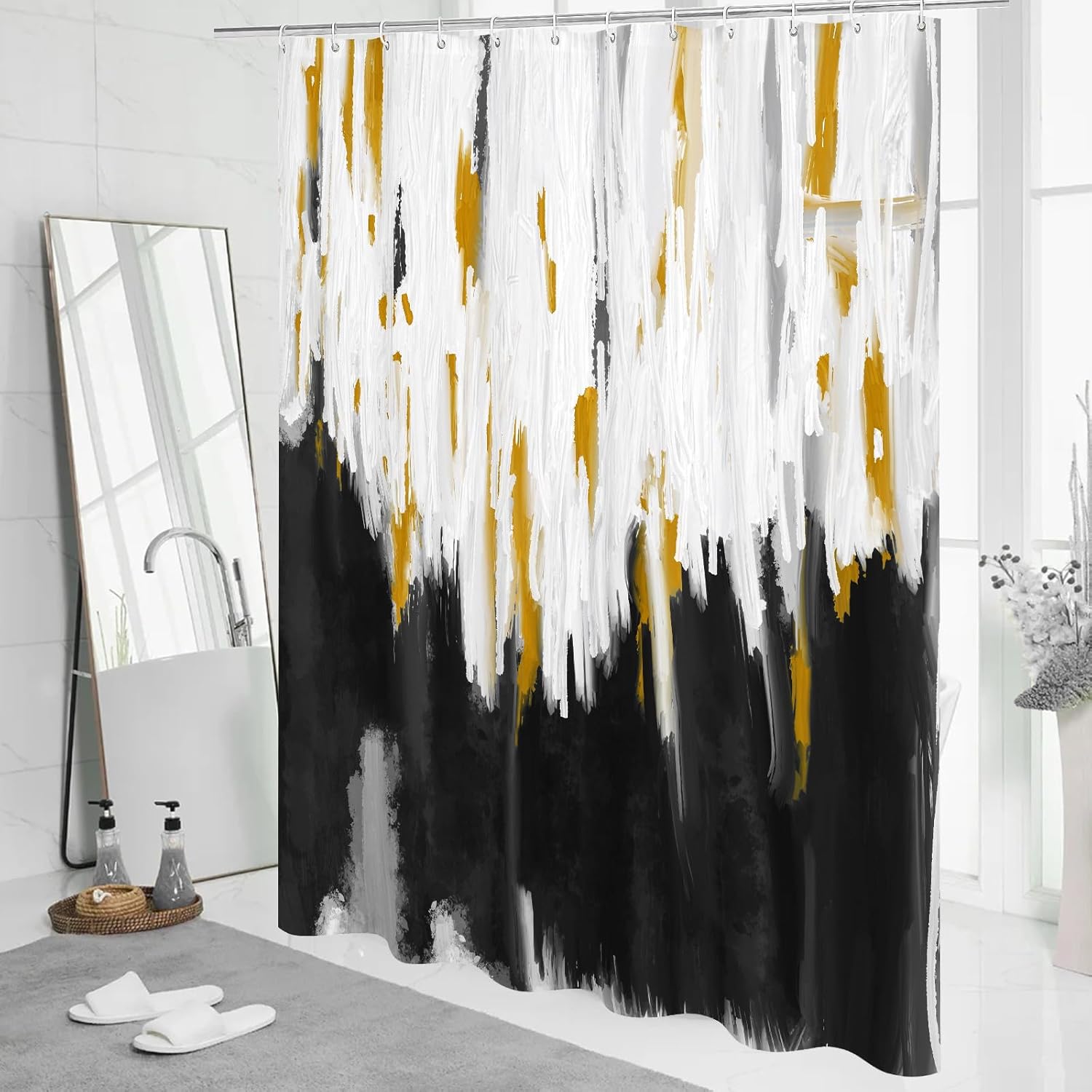MitoVilla Abstract Black Gold Shower Curtain Set 72x72