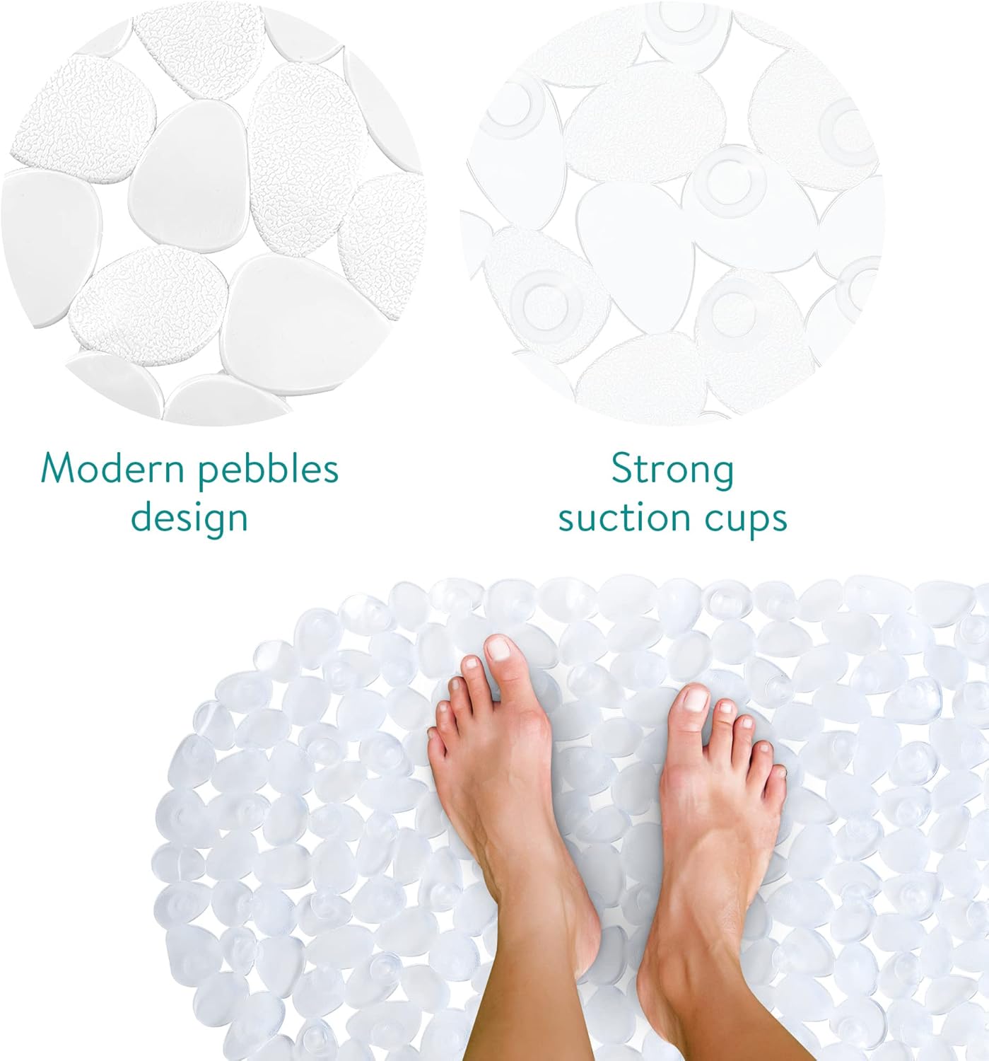 Navaris Pebble Bath Mat - Non Slip with Suction Cups
