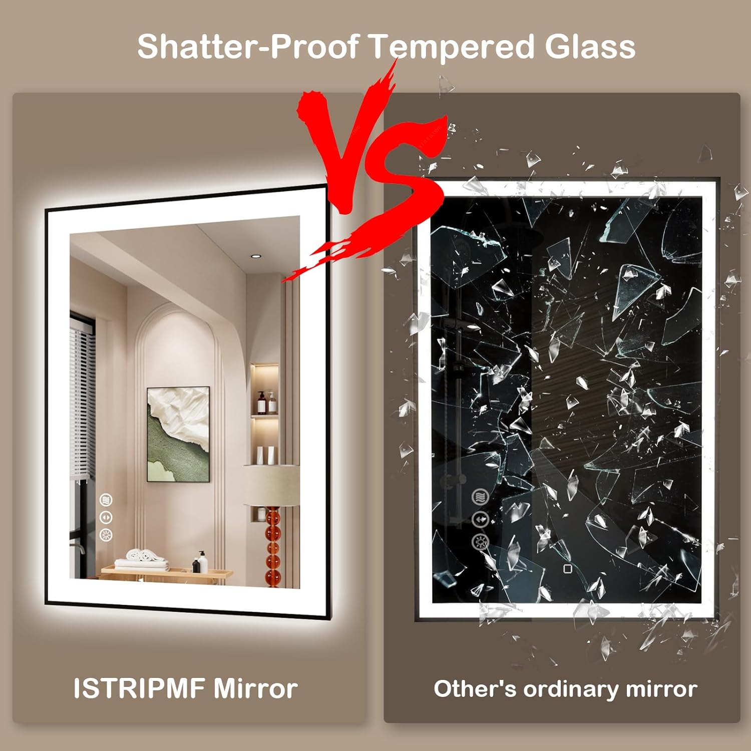 40x32 Inch LED Bathroom Mirror with Black Frame