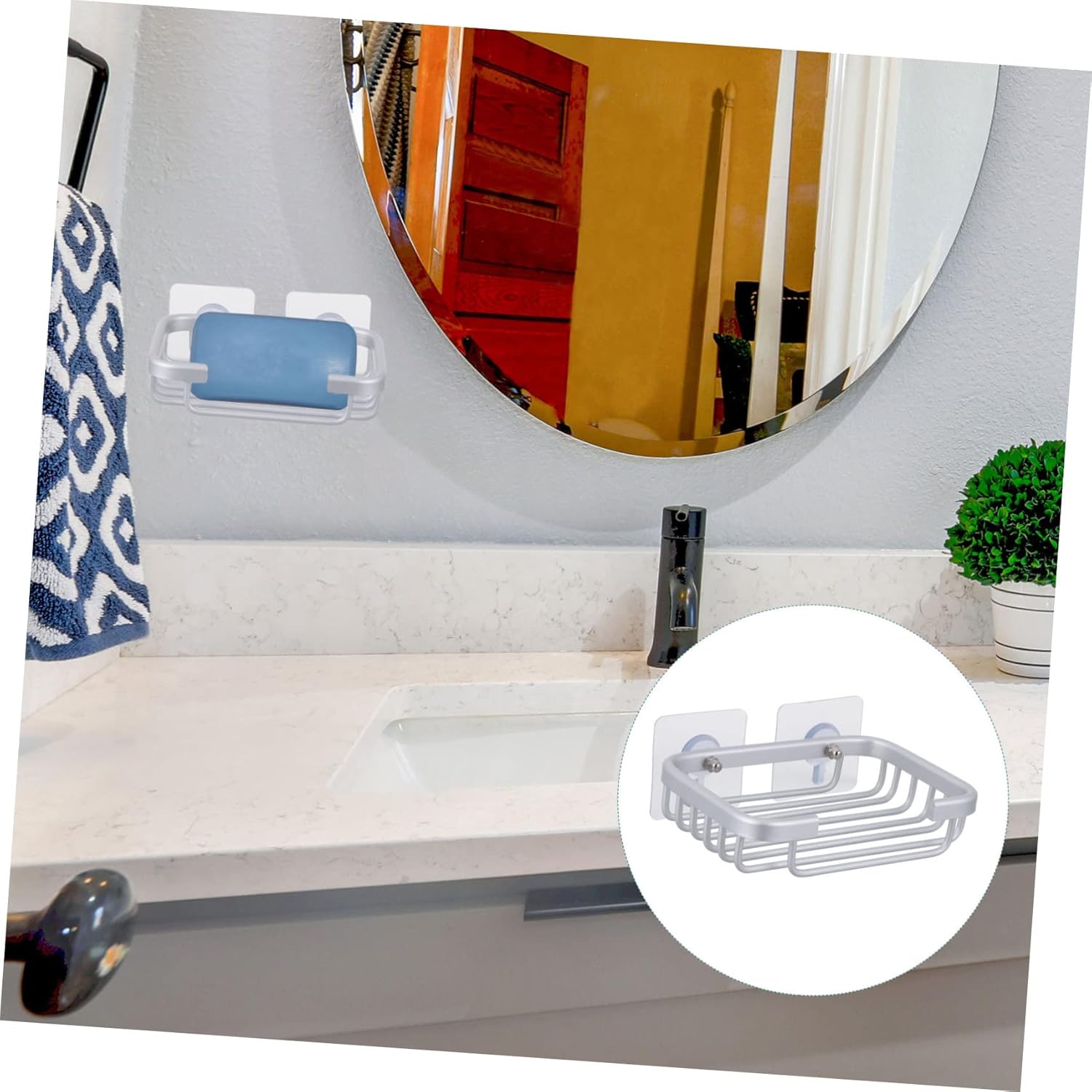BRIGHTFUFU No Punching Soap Dish Holder Wall Mounted Silver 1