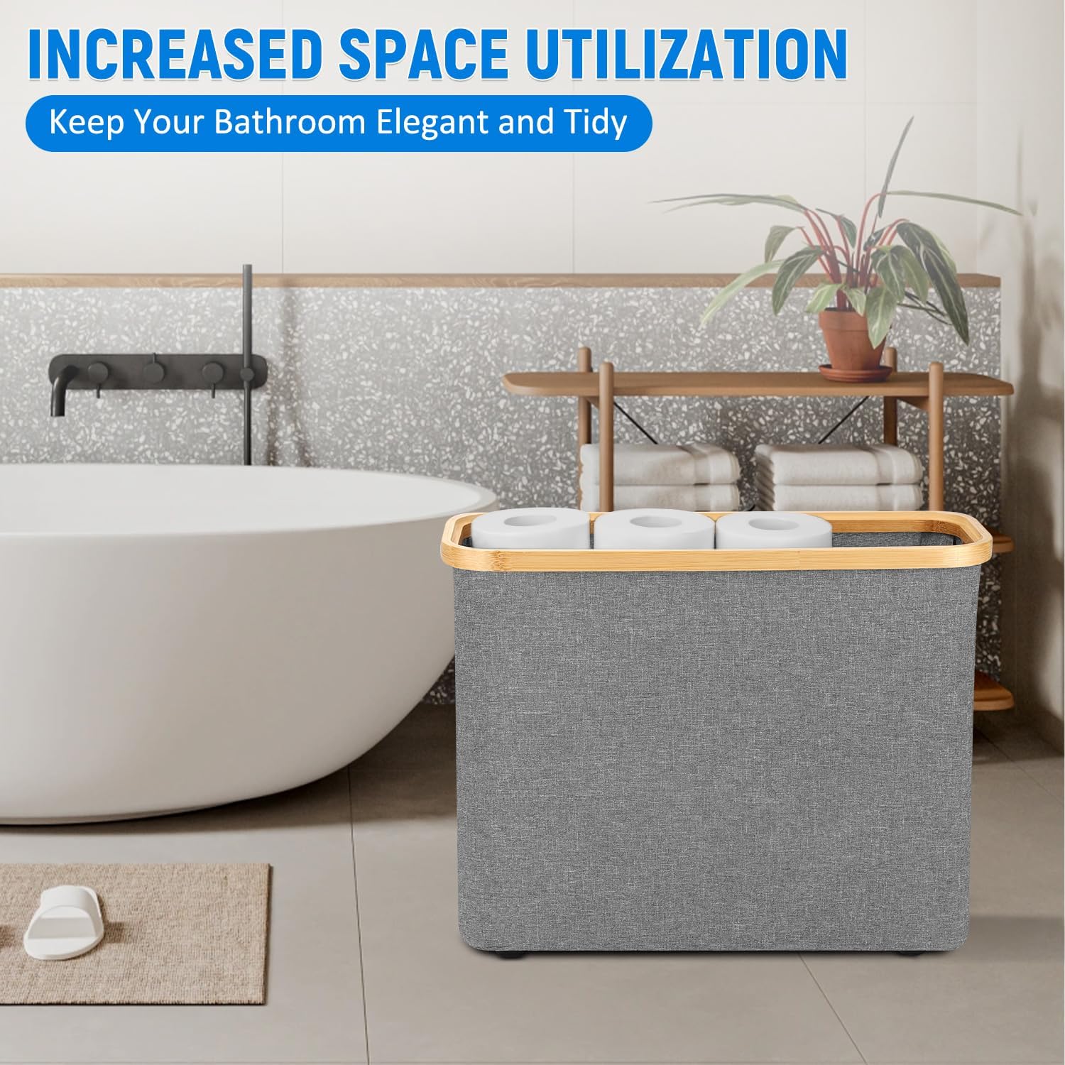 TACGEA Toilet Paper Storage Basket with Lid Gray