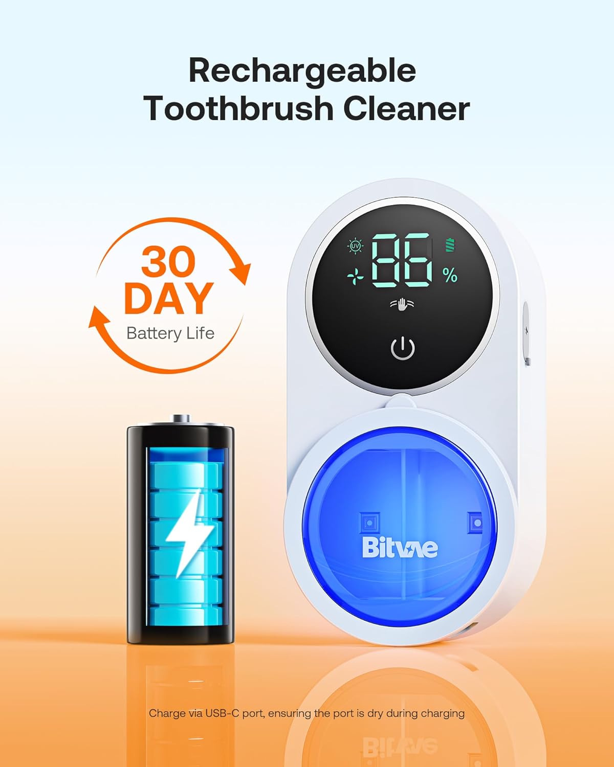 Bitvae Rechargeable Toothbrush Cleaner with LED Screen