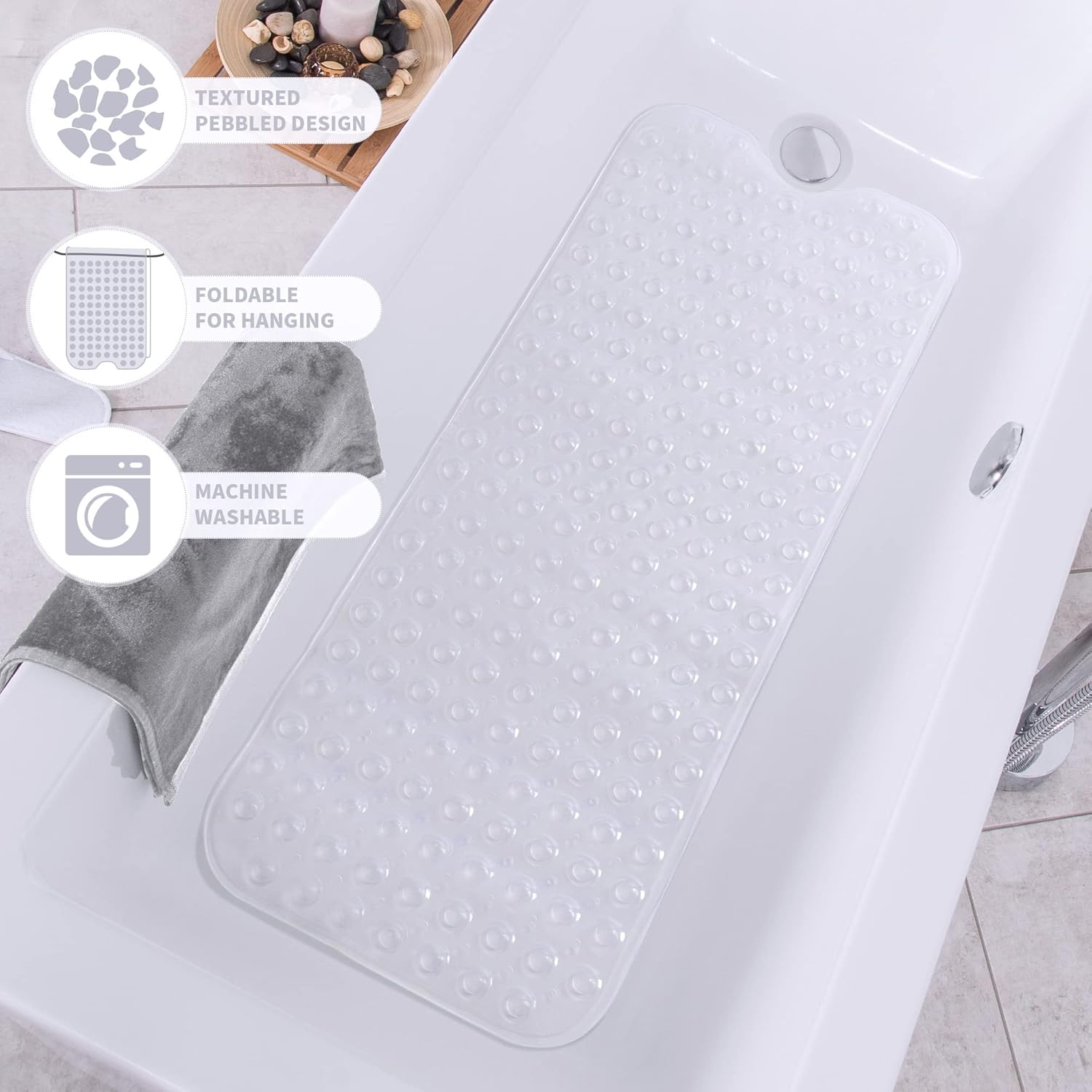 ROSMARUS Non-Slip Extra Long Shower Mat 16 x 39