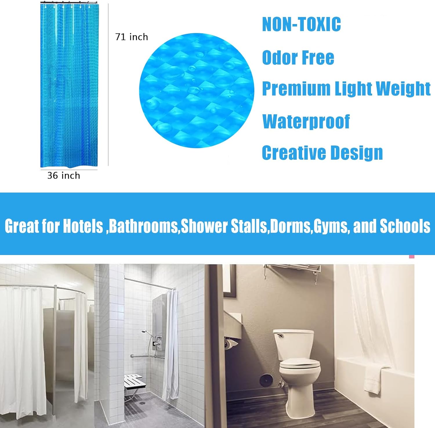 Blue 3D Water Cube EVA Shower Curtain Liner