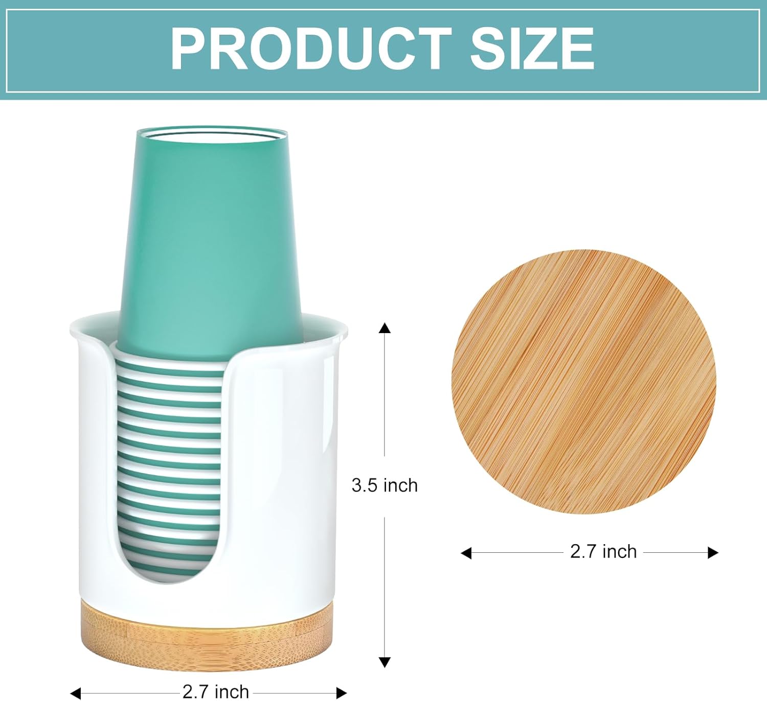 BYAWAY 2 Pack Bathroom Cup Dispenser with Bamboo Base