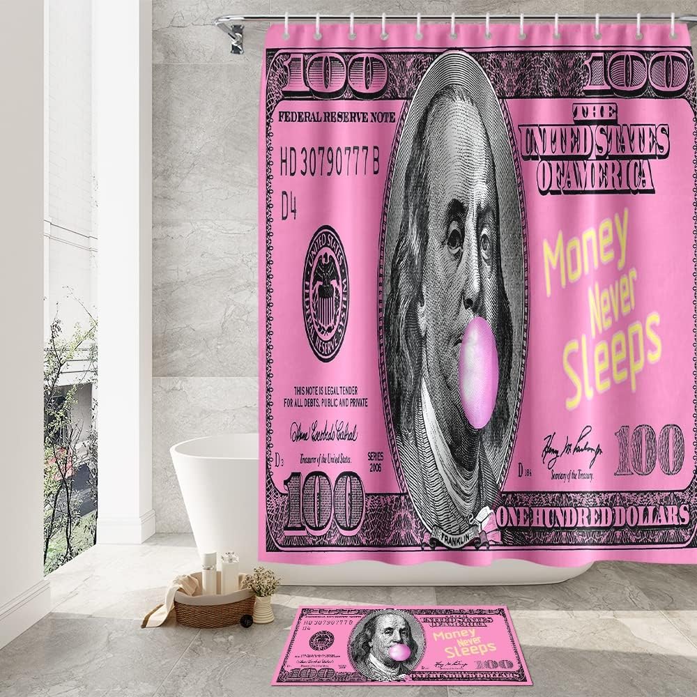 GUBIYU 4-Piece Pink Money Bathroom Set