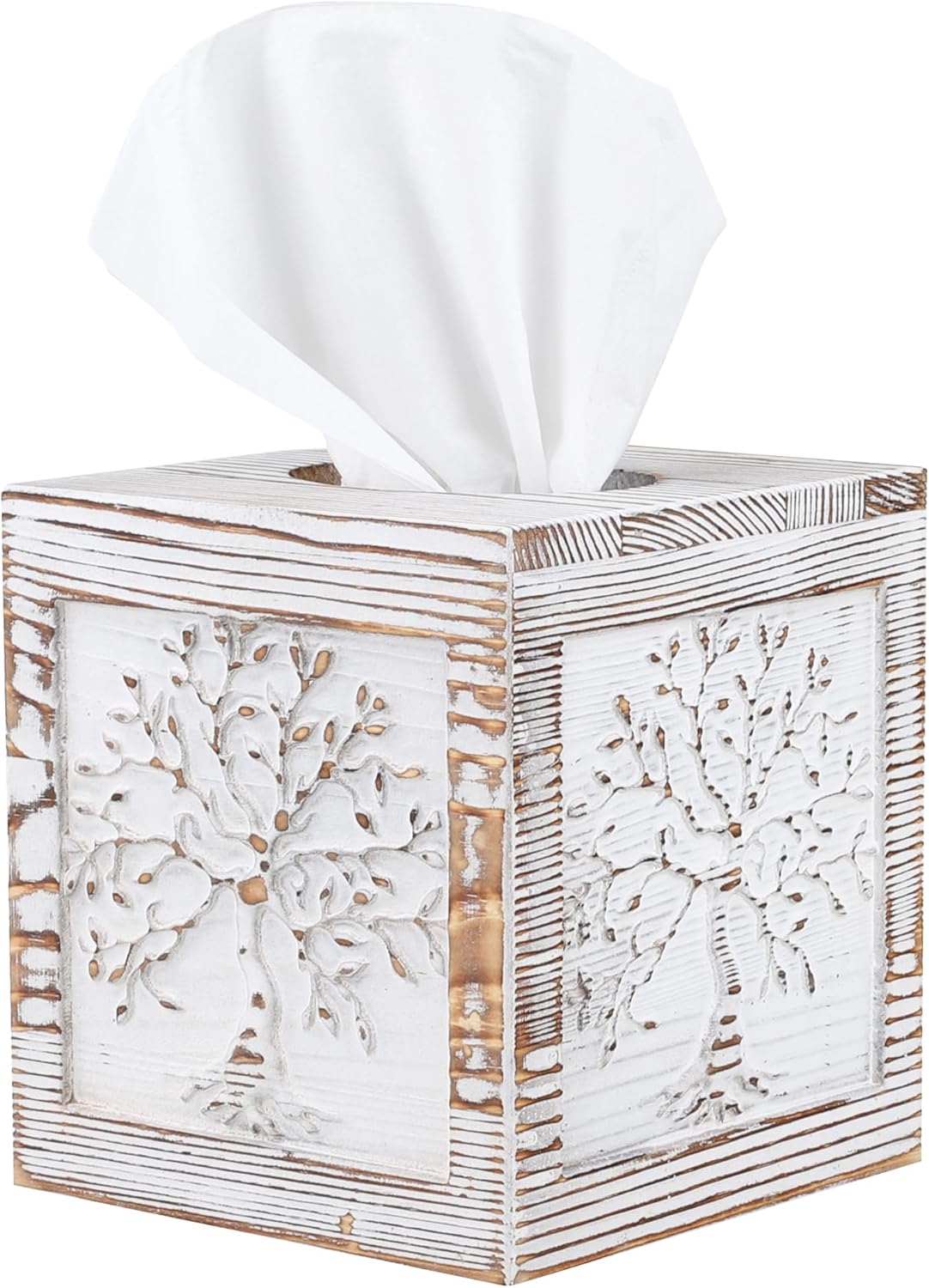 Ukwell Wood Carved Tissue Box Holder Tree of Life Design