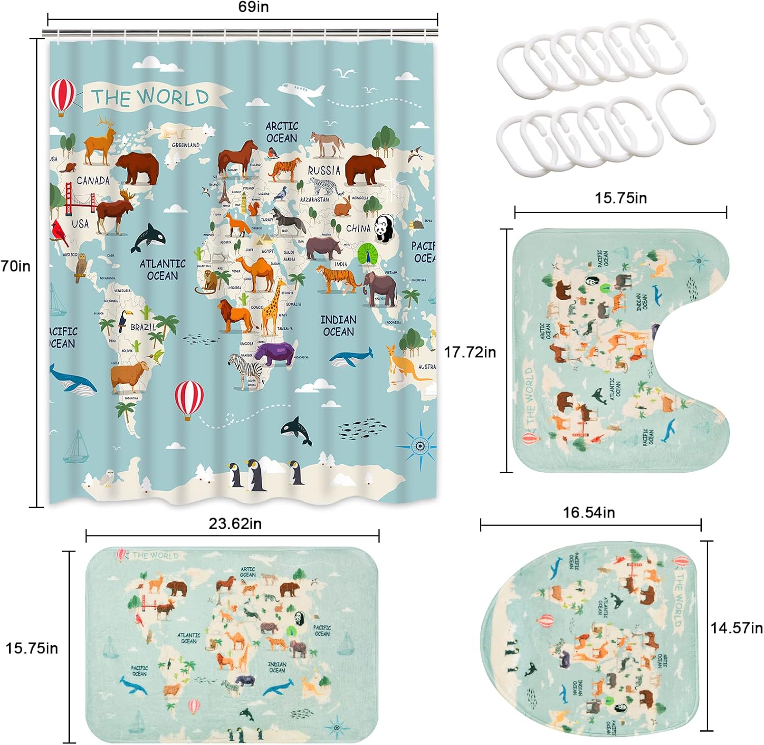 Ikfashoni 4 Pcs Animal World Map Bathroom Set 1