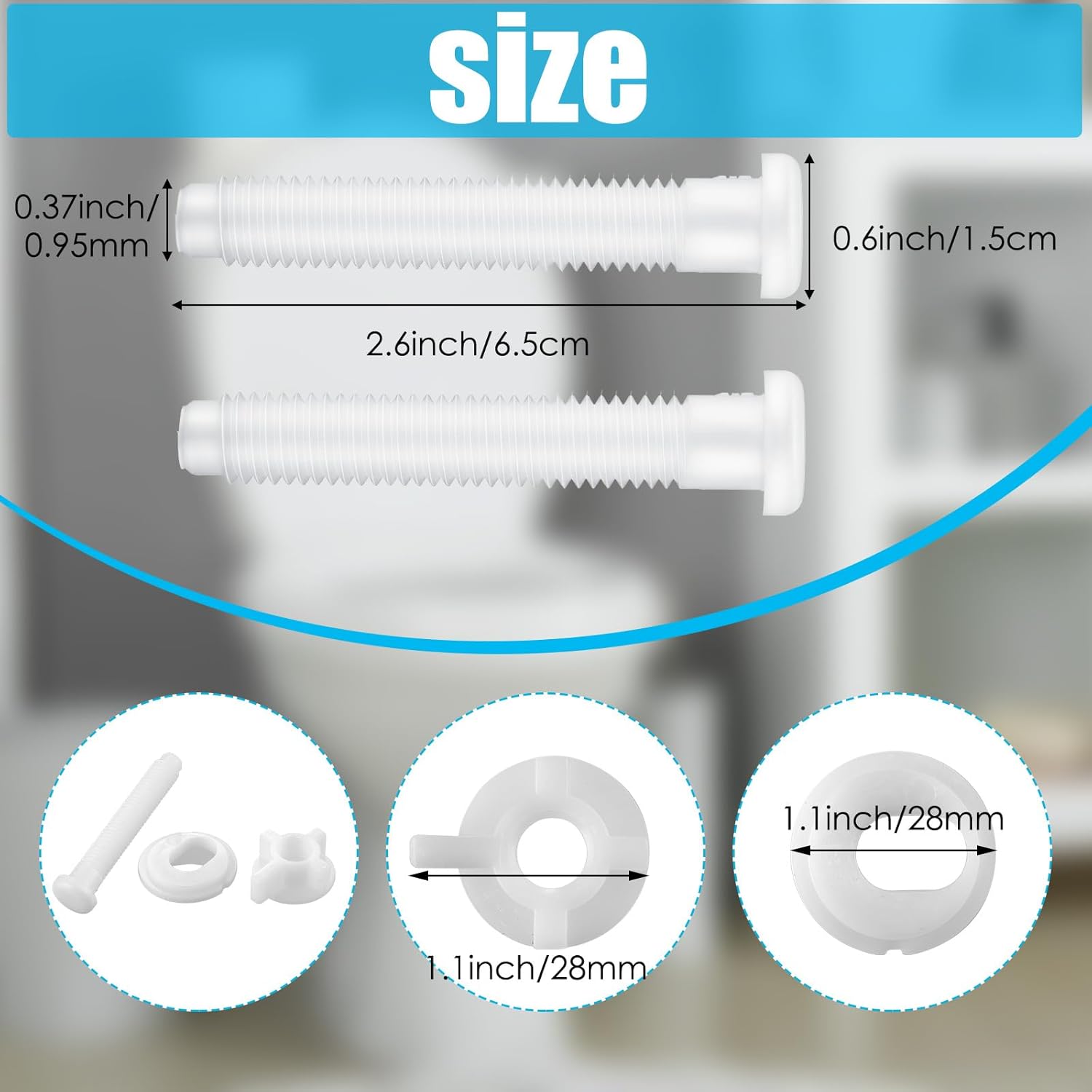 Jetec Toilet Seat Replacement Kit 2 Pieces Plastic Bolts with Nuts and Washers