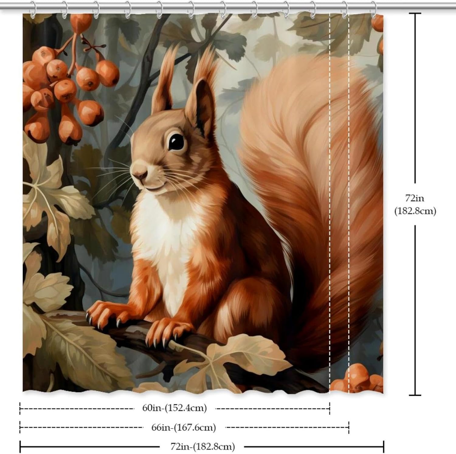 VAPOKF Cute Squirrel Shower Curtain Set with 12 Hooks