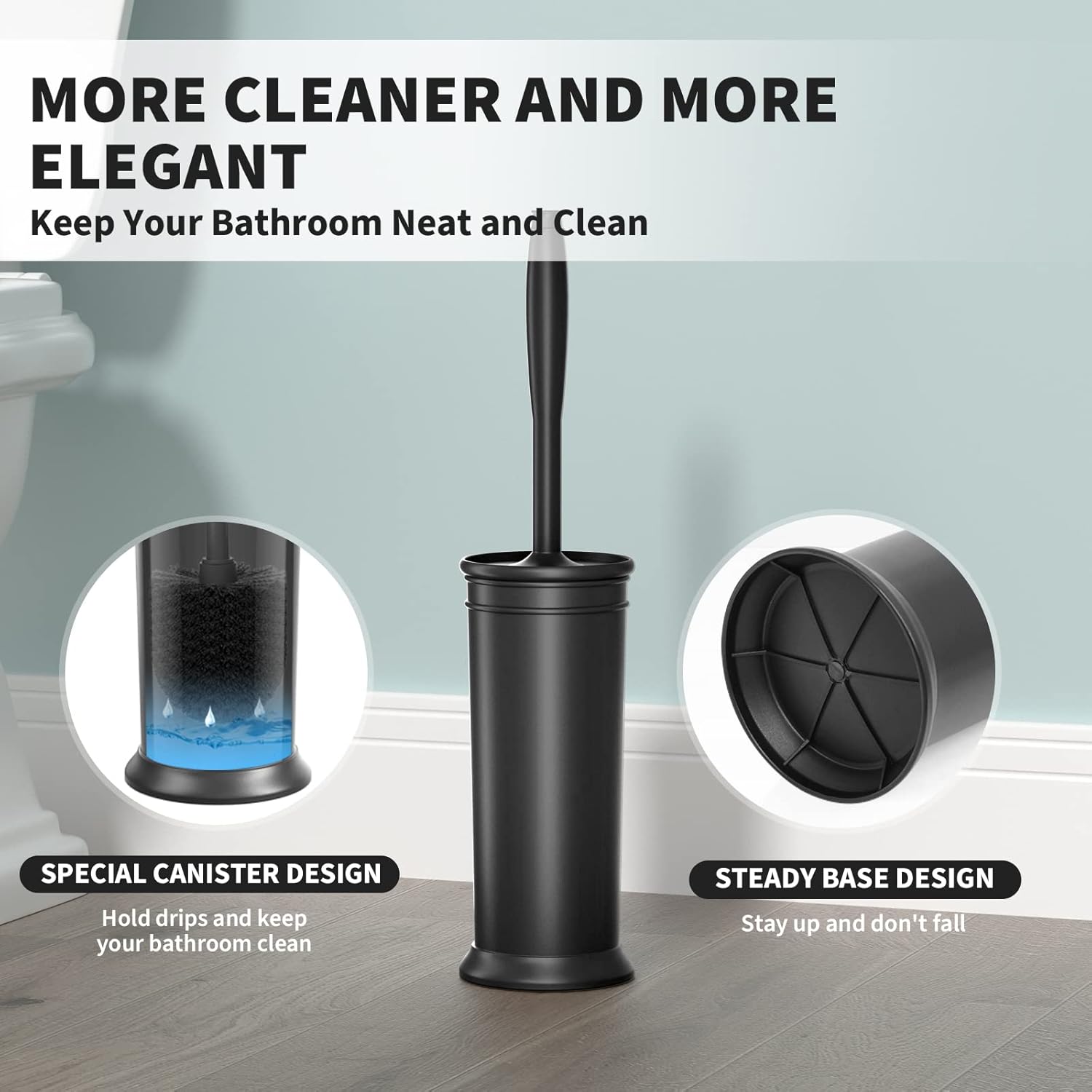 Uptronic Toilet Brush and Holder 2 Pack - Black