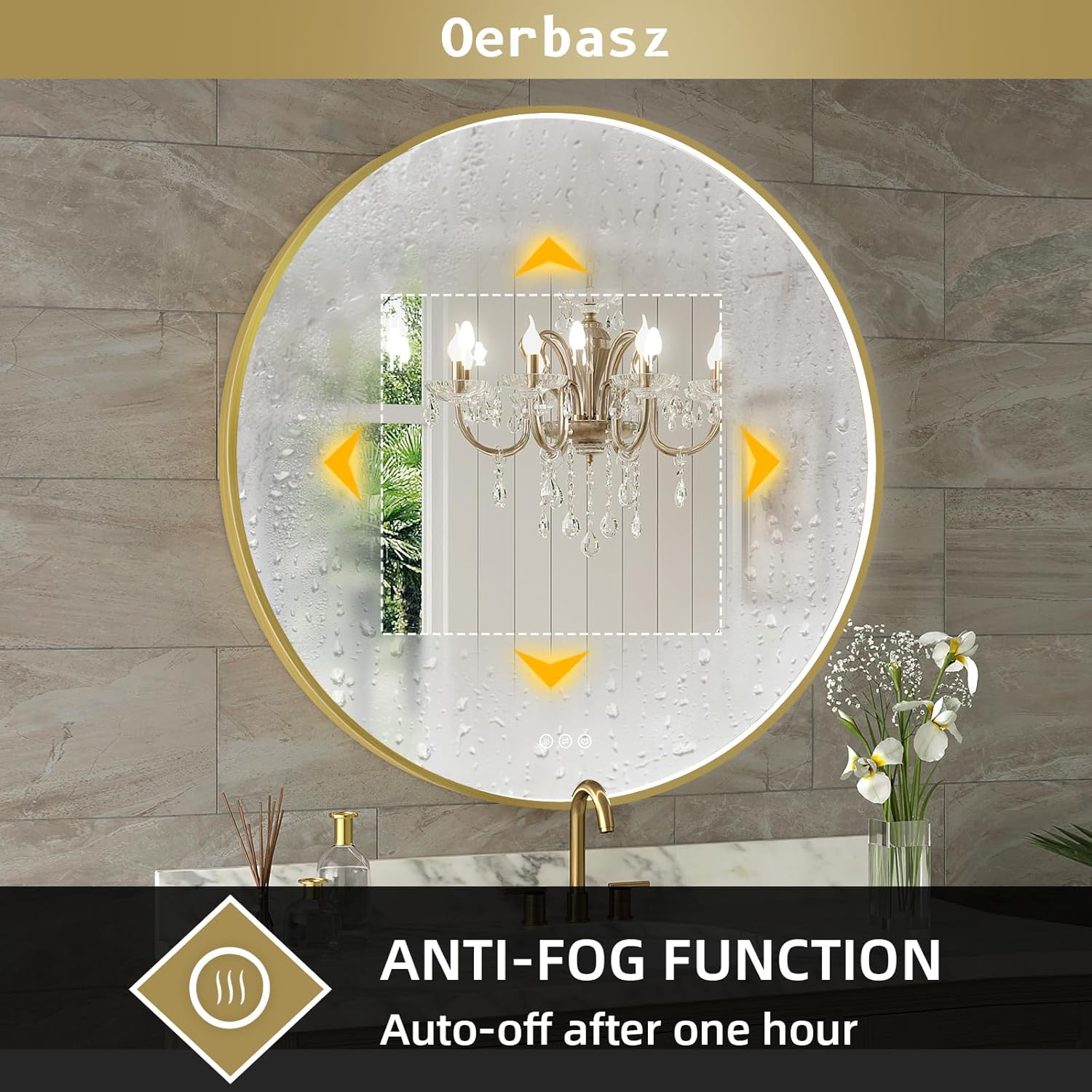 Oerbasz 32 Inch Gold Framed LED Bathroom Mirror 1
