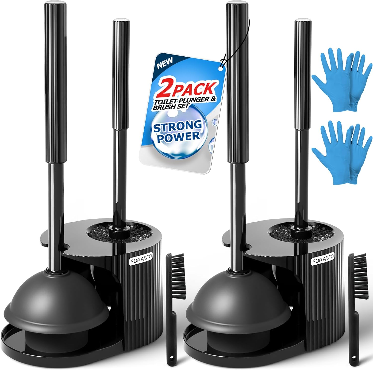 2Pack 2 in 1 Toilet Brush and Plunger Set with Gloves