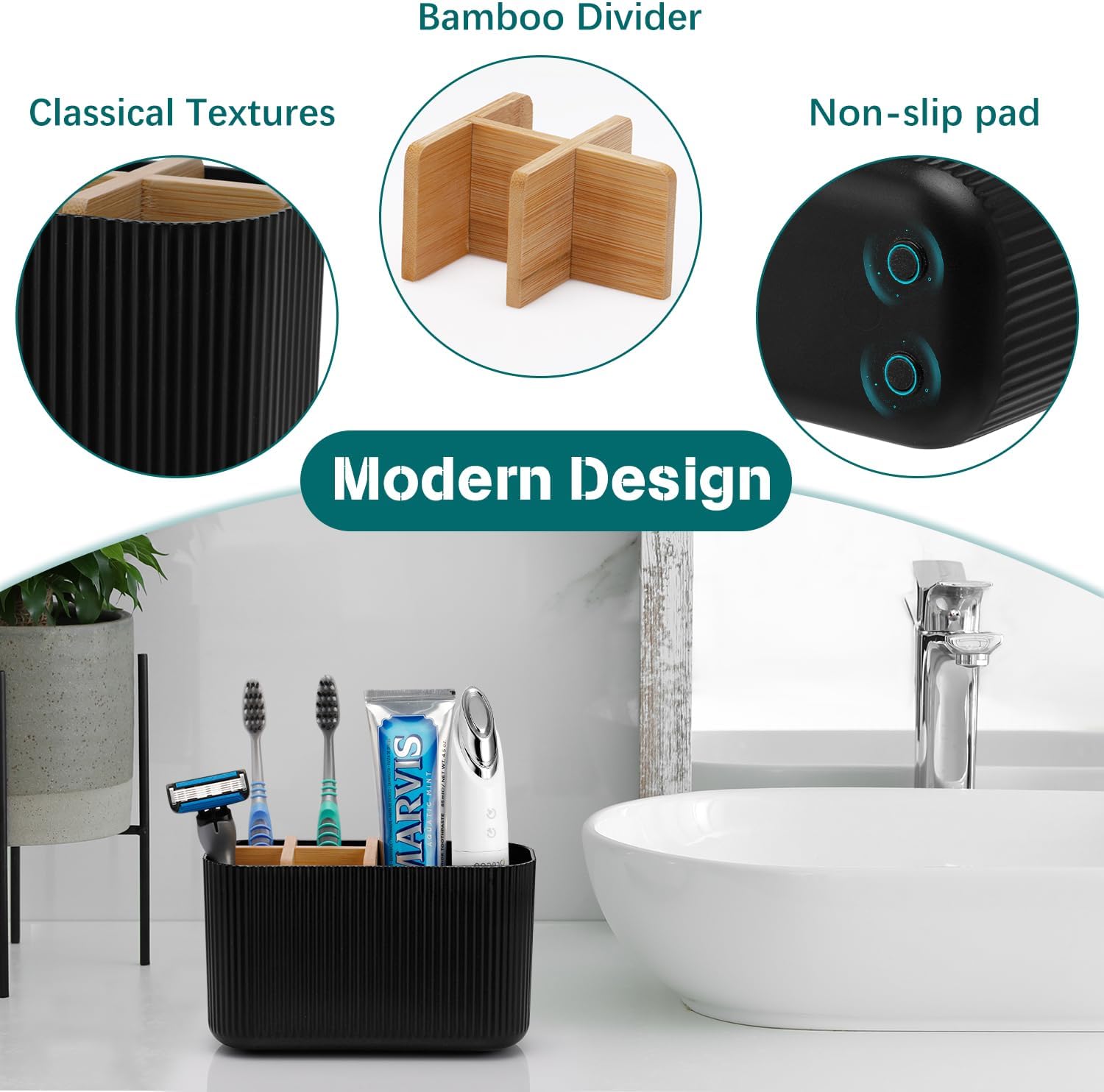 GFWARE Black Toothbrush Holder Organizer