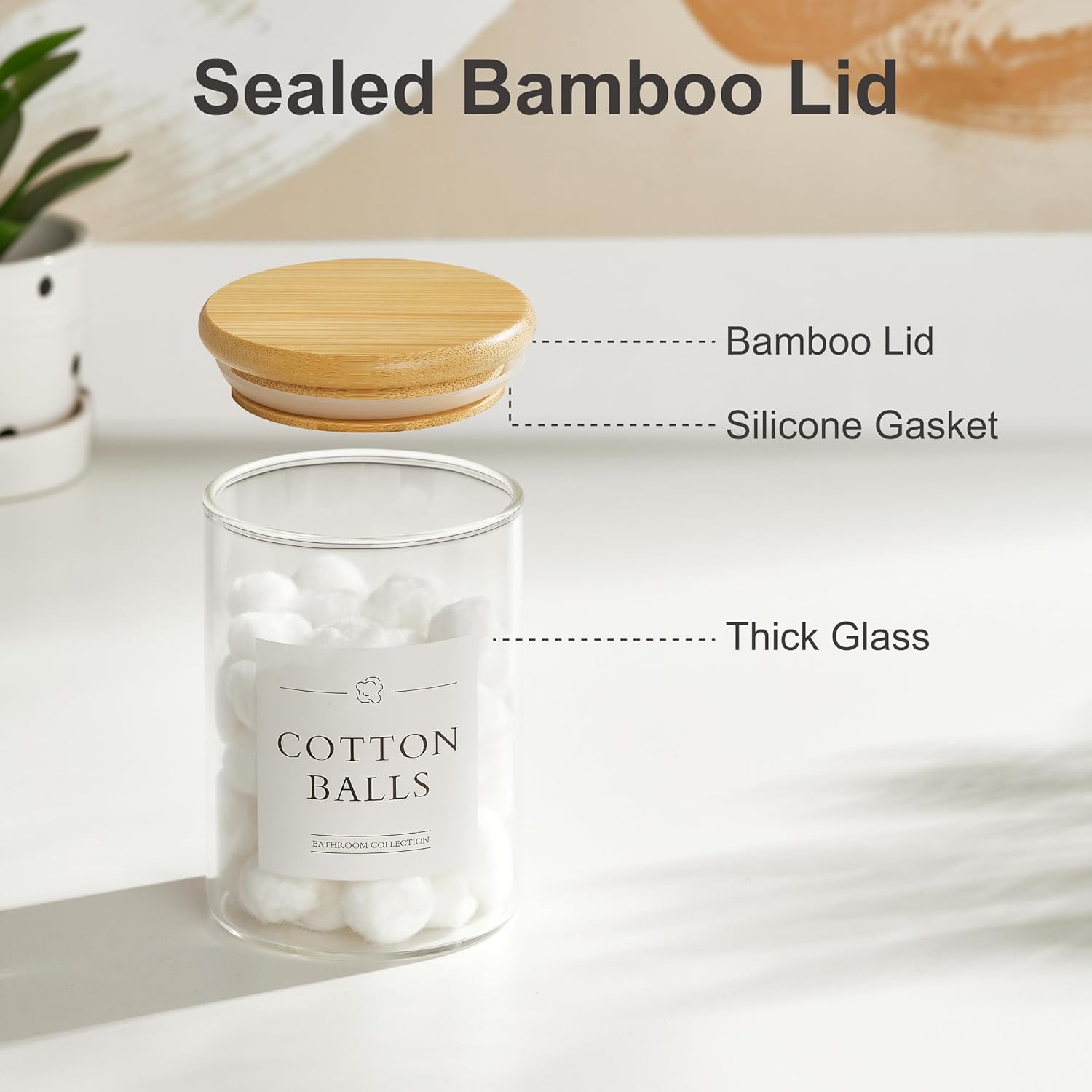 INIUNIK 2 Pack Qtip Holder Dispenser with Bamboo Lids
