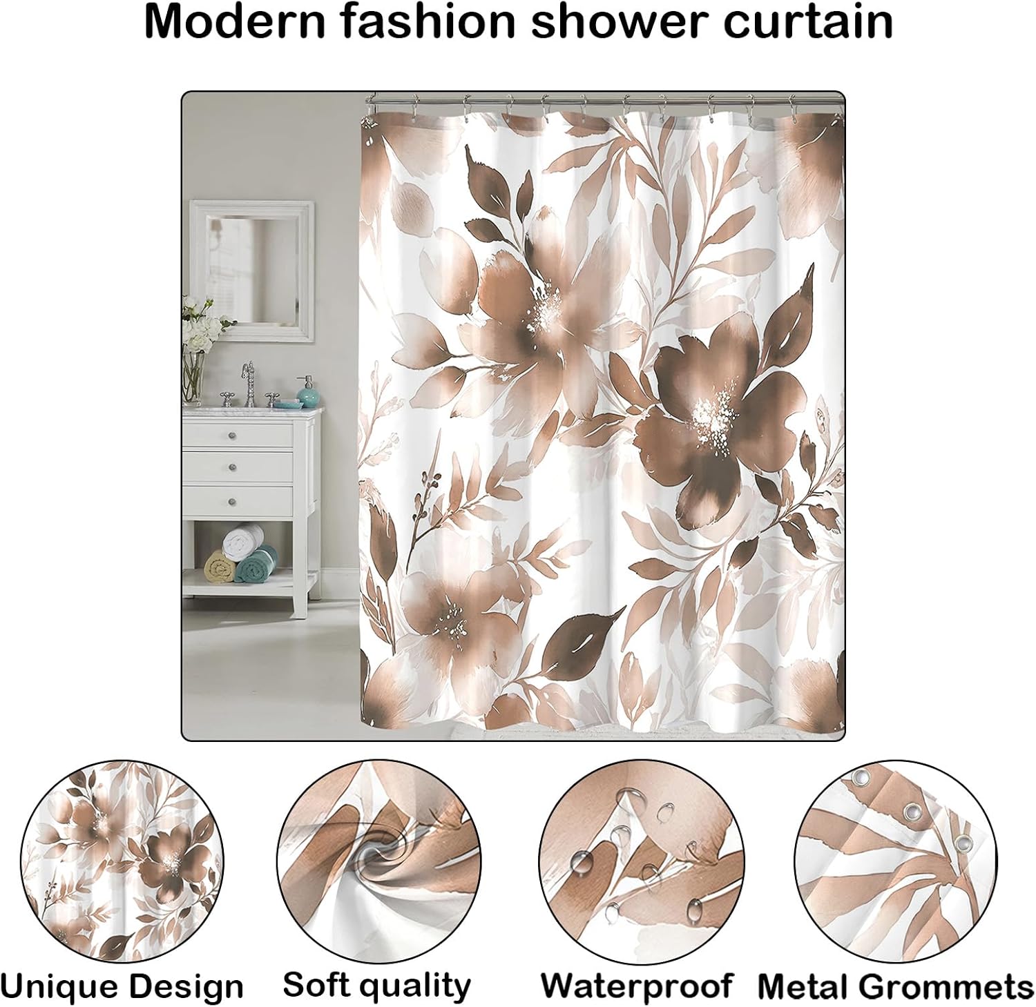 COSEVIER Floral Shower Curtain 72x72 Inch Brown