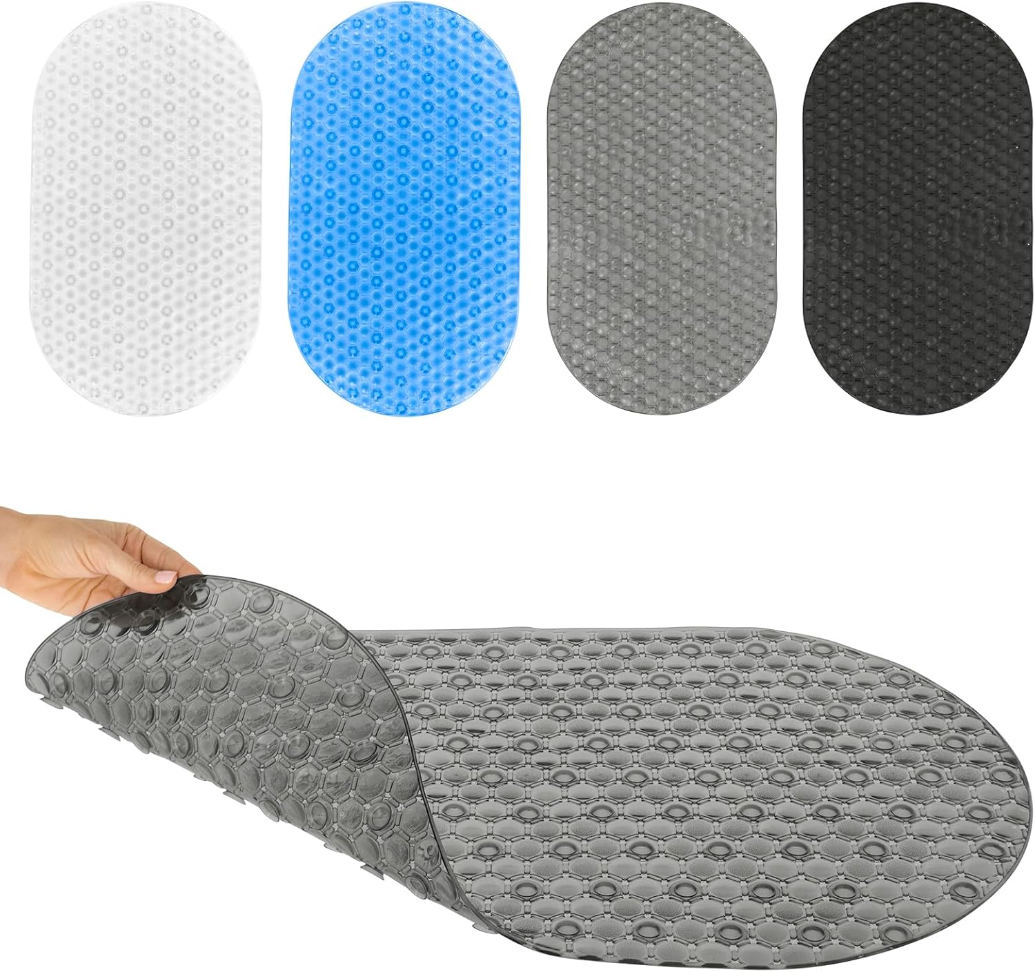 Vive Oval Bathtub Mat - Non-Slip Secure Durable Easy to Clean Gray