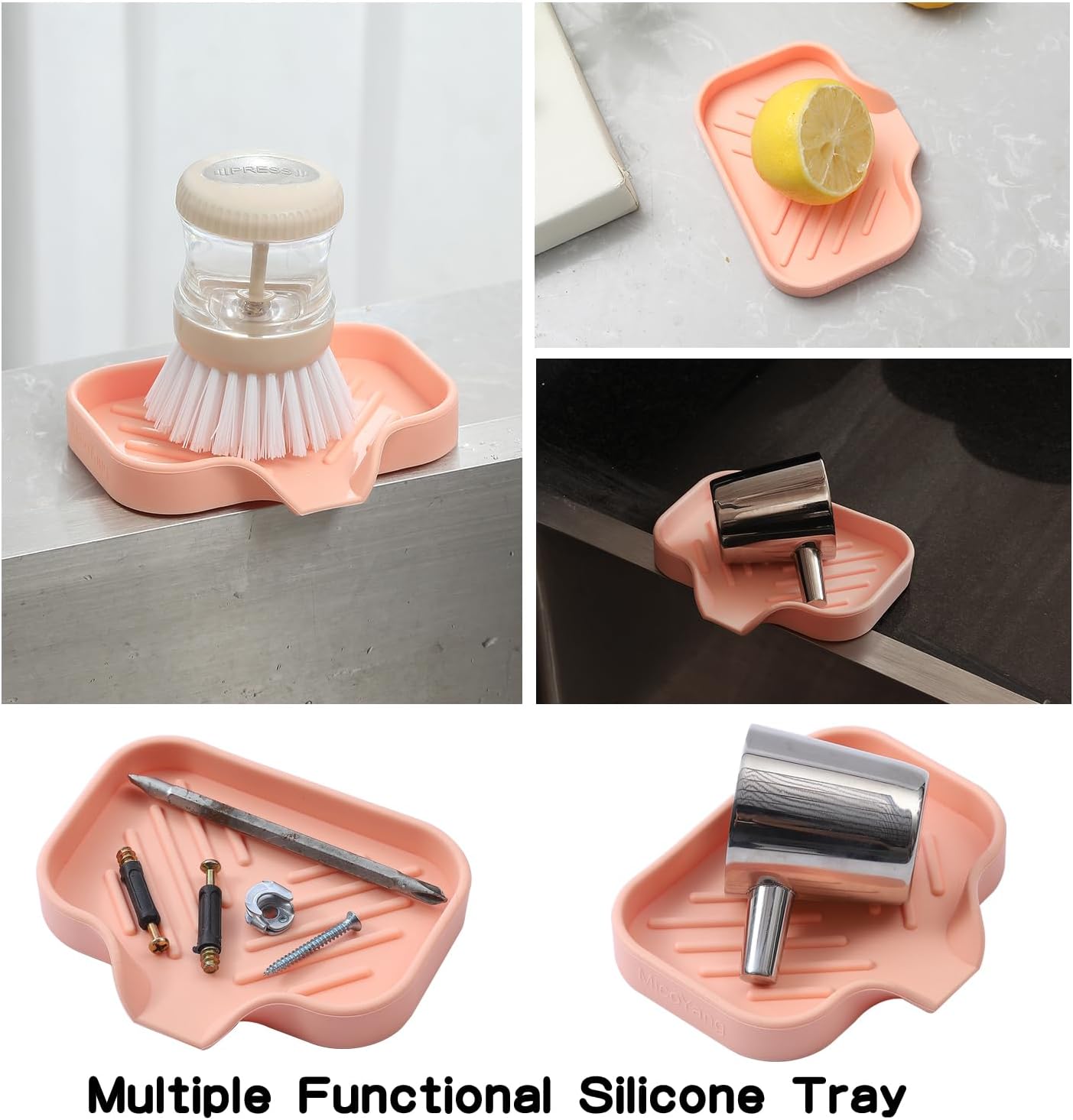MicoYang Silicone Soap Dish with Drain Spout - Pink 49x32 Inch