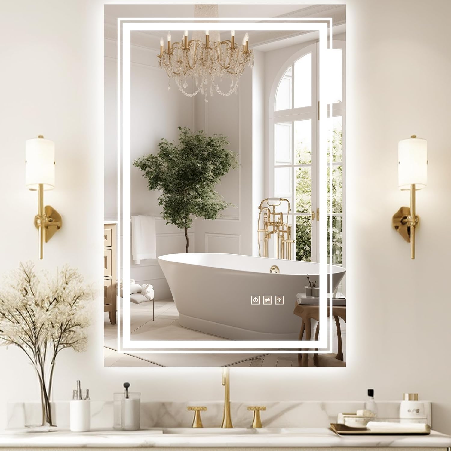 TOTOUS 24x32 LED Mirror with Front and Backlit Light