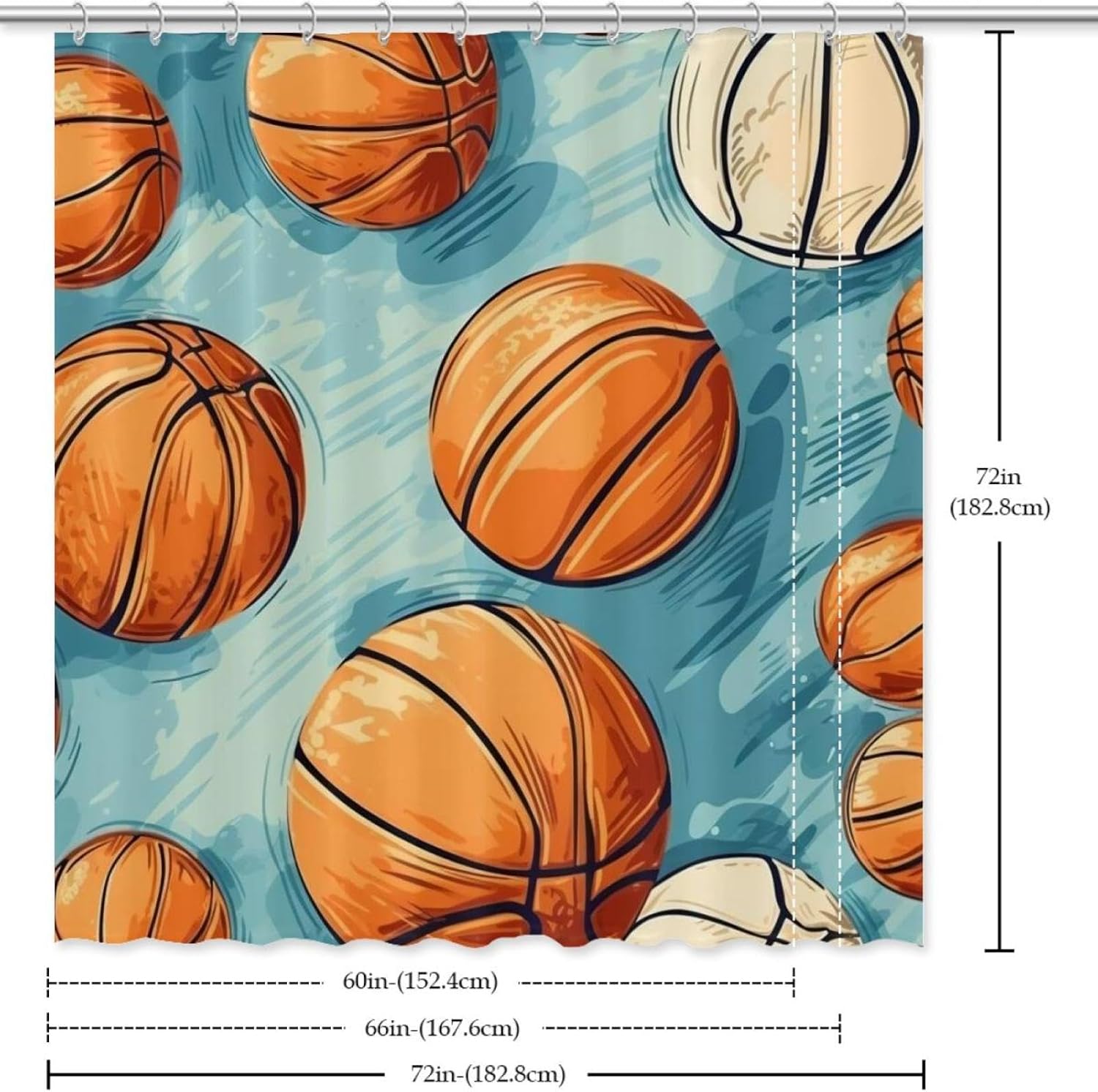 VAPOKF Basketball Shower Curtain Set with 12 Hooks 60x72 Inches