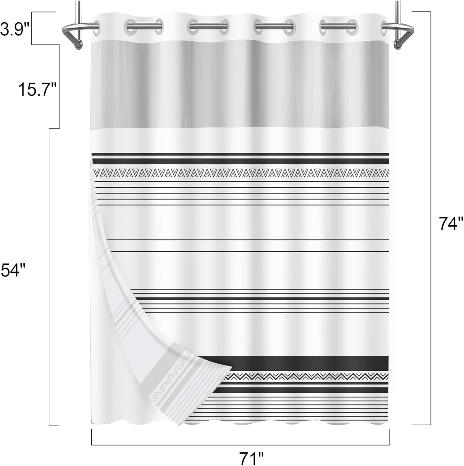 AXURXUI No Hook Shower Curtain Set with Window